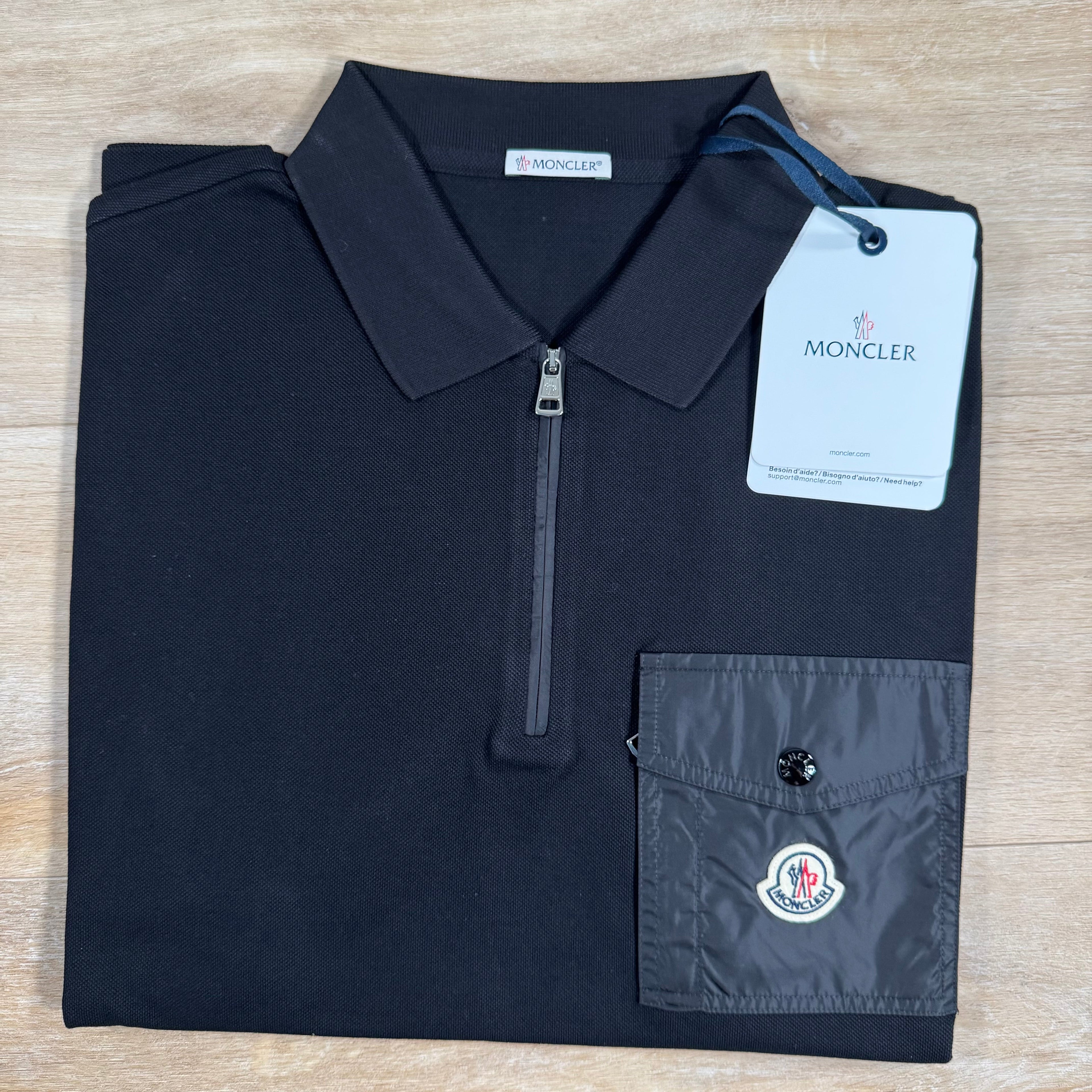 Moncler Nylon Pocket Polo Shirt in Black