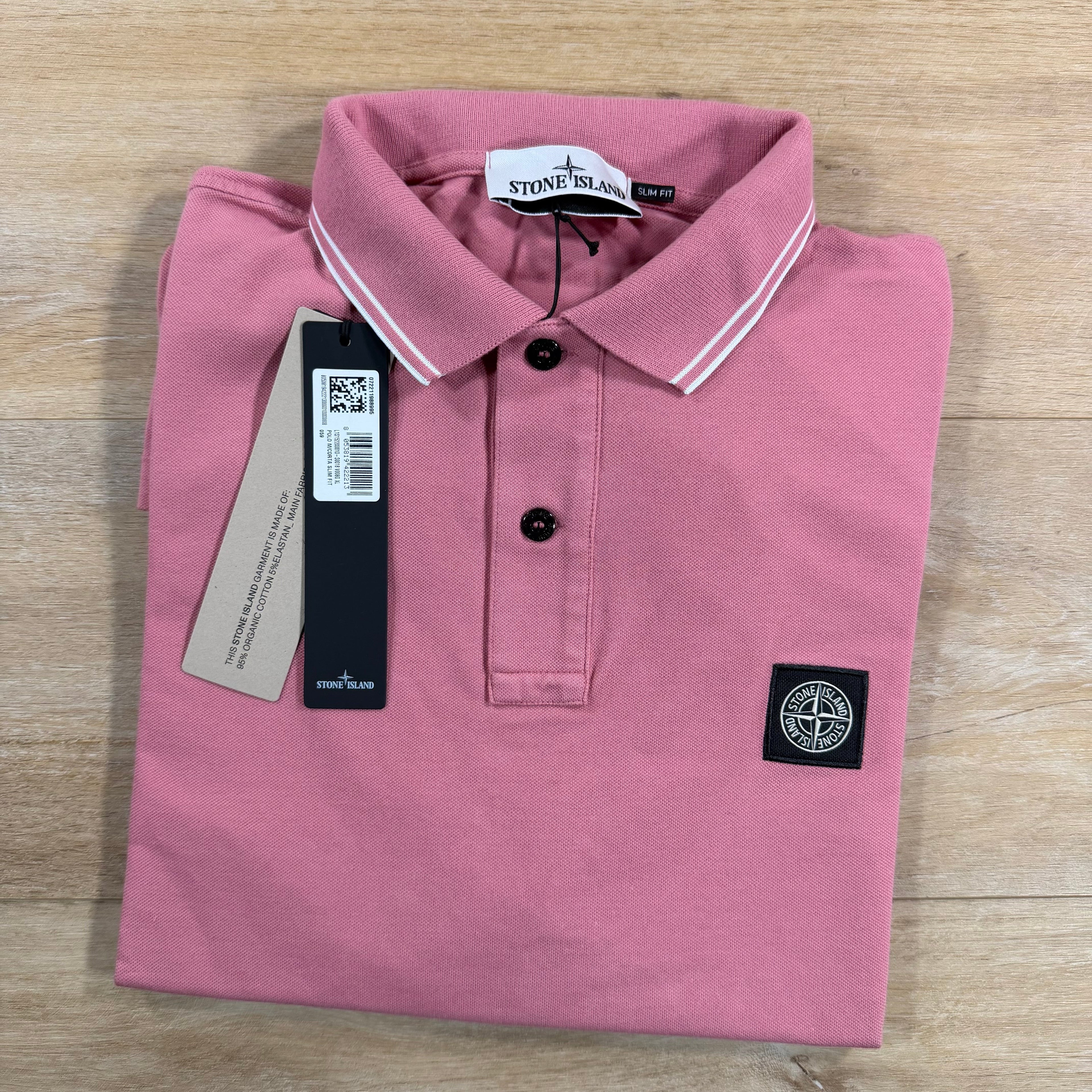 Stone Island Patch Logo Polo Shirt in Oleander Pink