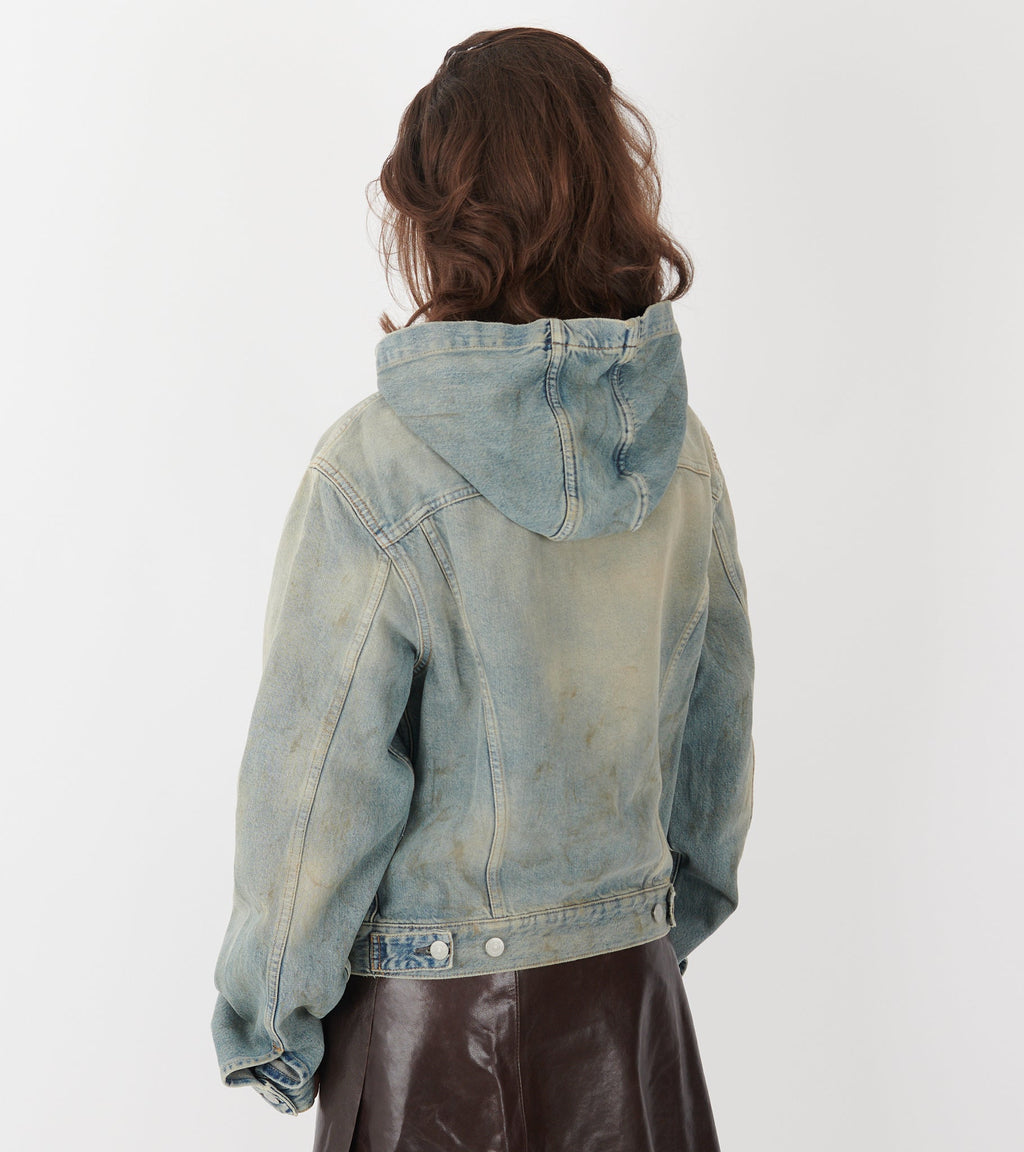 Hooded Denim Jacket Mid Blue