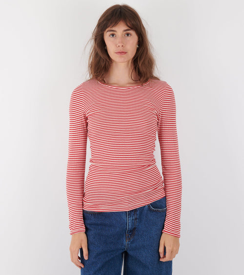 101 Rib Fine Stripe Ecru/Red