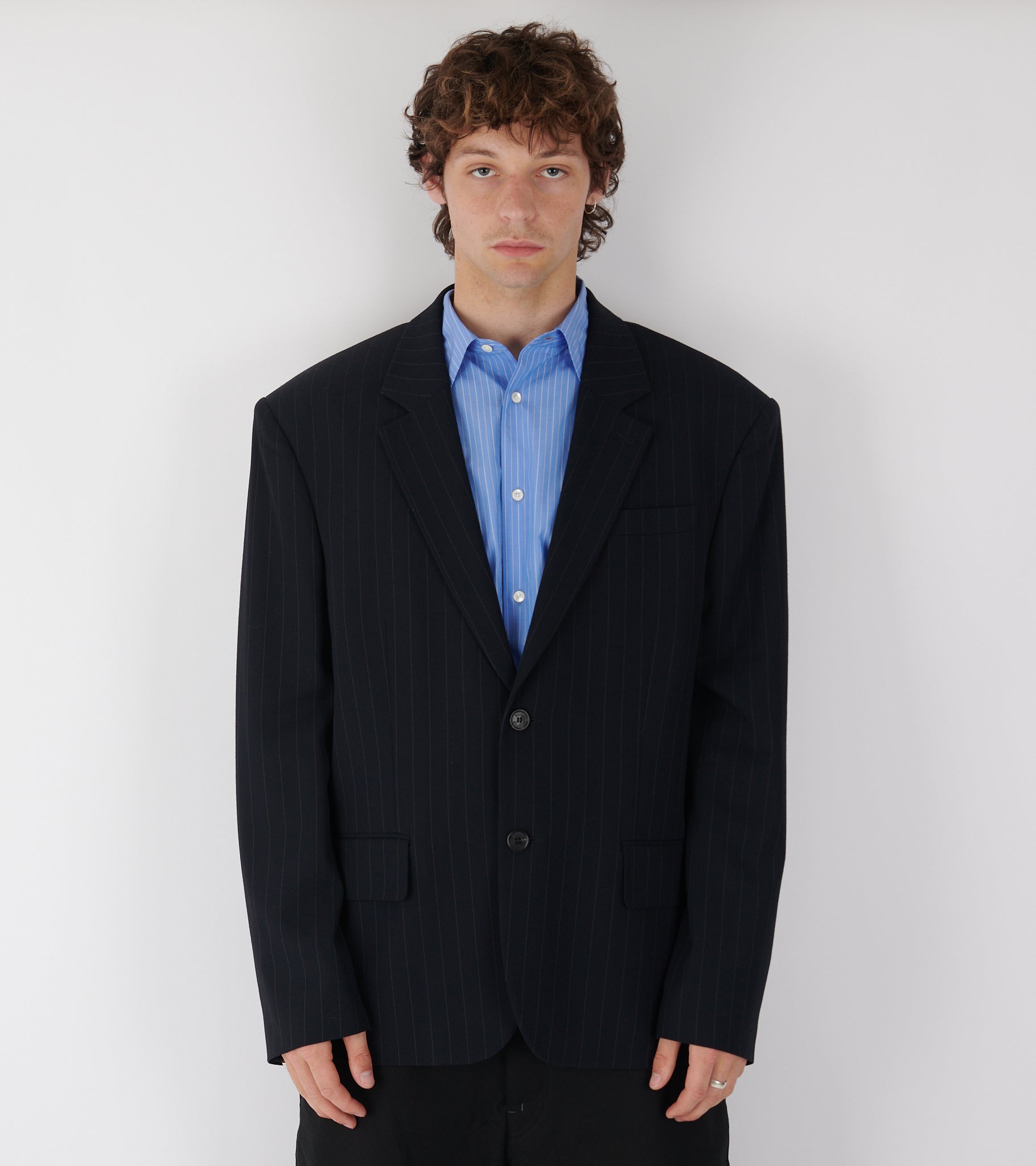 Pinstripe Blazer Dark Navy