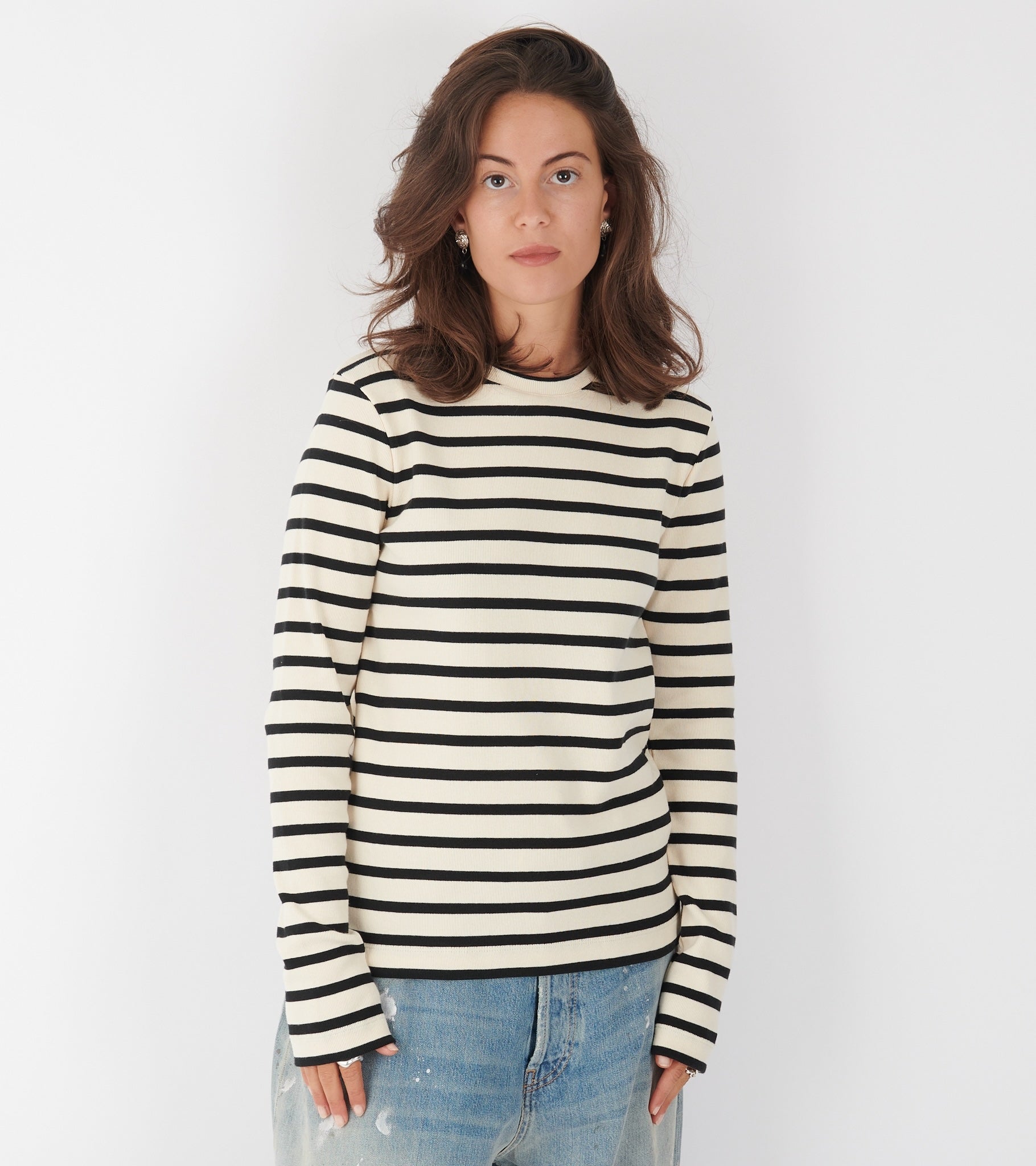 Ribbed Cotton Jersey Stripe L/S T-shirt Bluejay