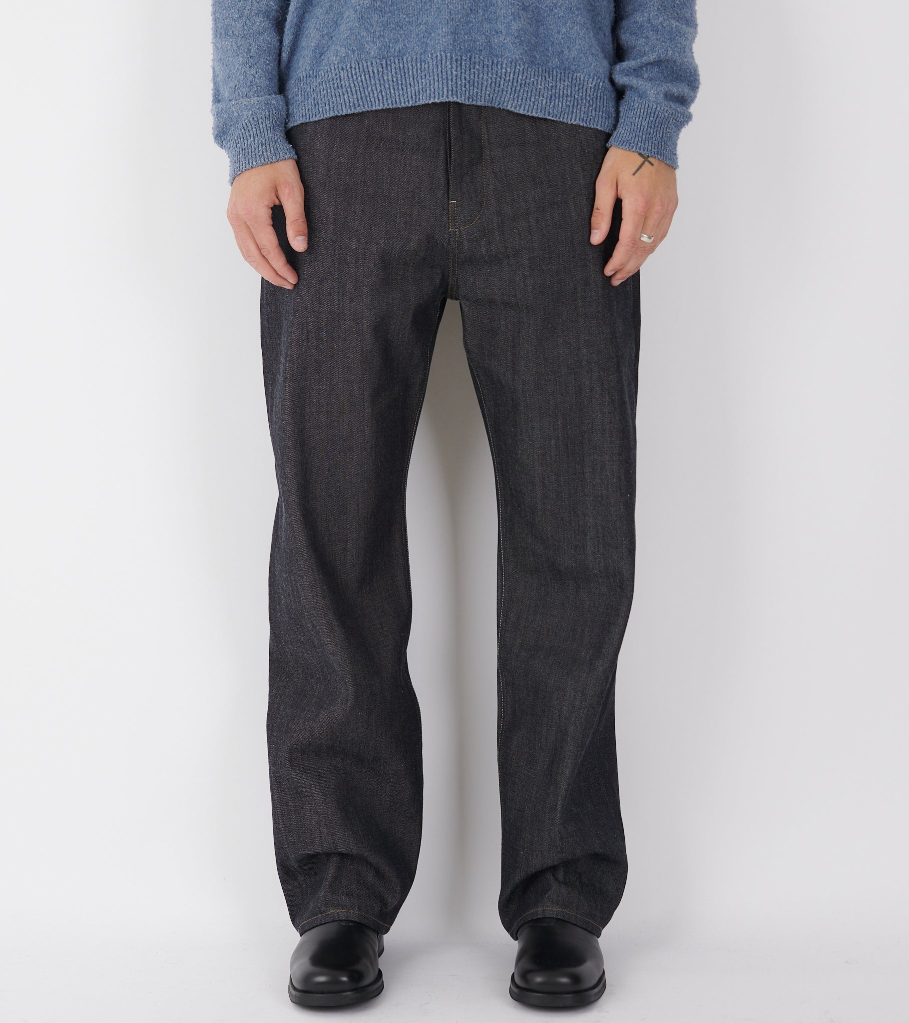 Rigid Loose Denim Jeans Dark Blue
