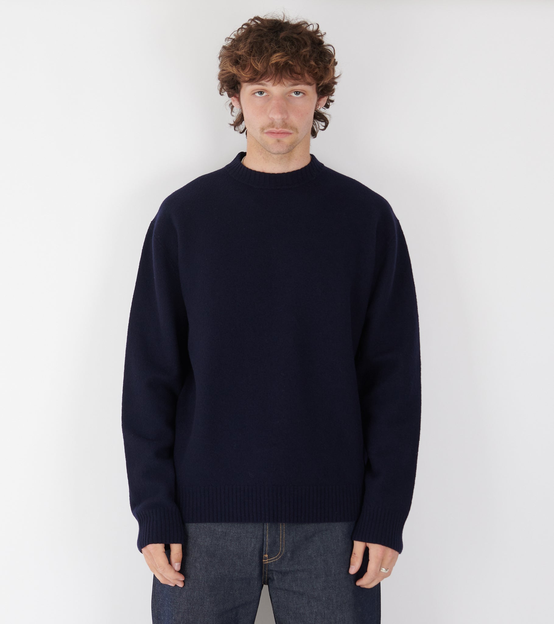 Lightweight Merino Boiled Wool Jumper Navy