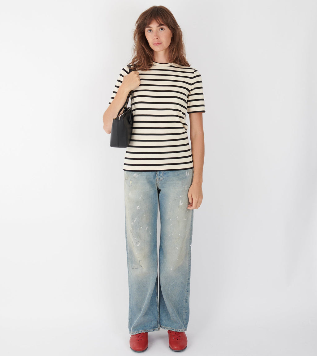 Ribbed Cotton Jersey Stripe T-shirt Open Grey