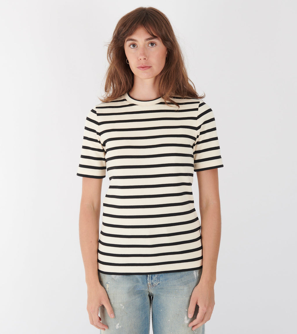 Ribbed Cotton Jersey Stripe T-shirt Open Grey