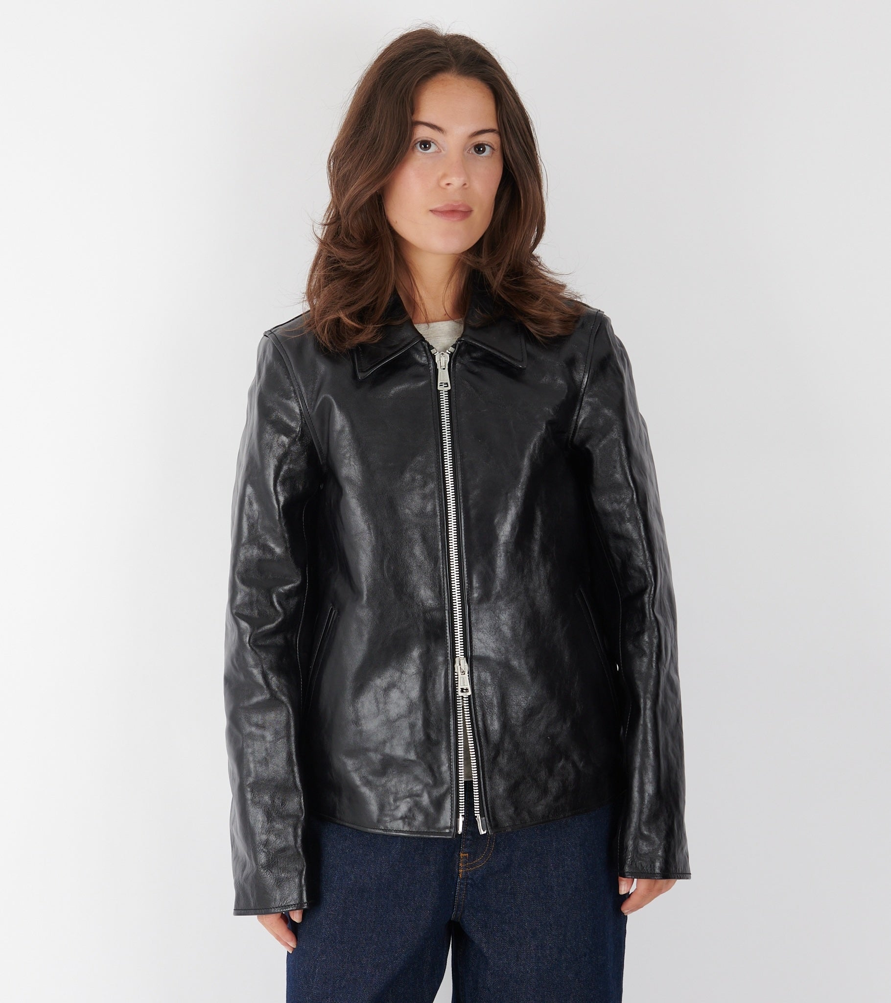 W Mini Jacket Top Dyed Black Leather