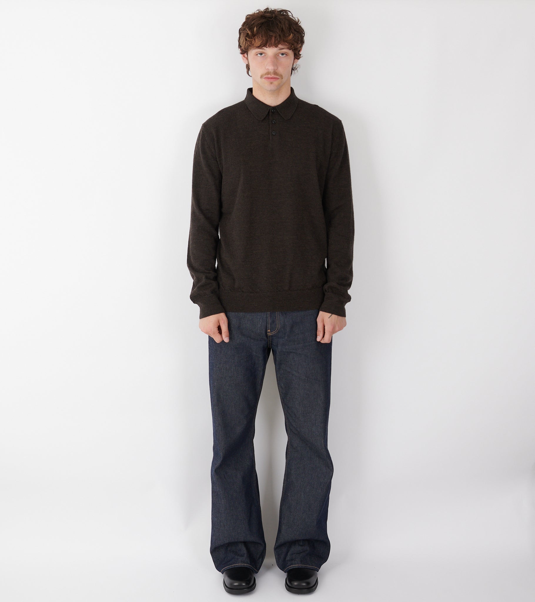 Elbow Patch Wool Polo Charcoal
