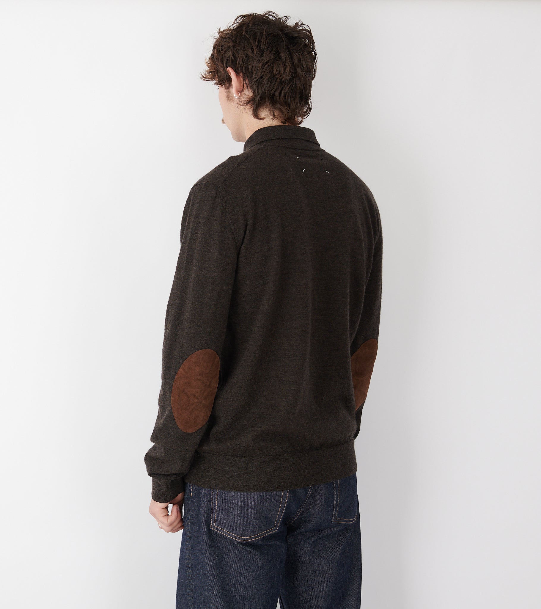 Elbow Patch Wool Polo Charcoal