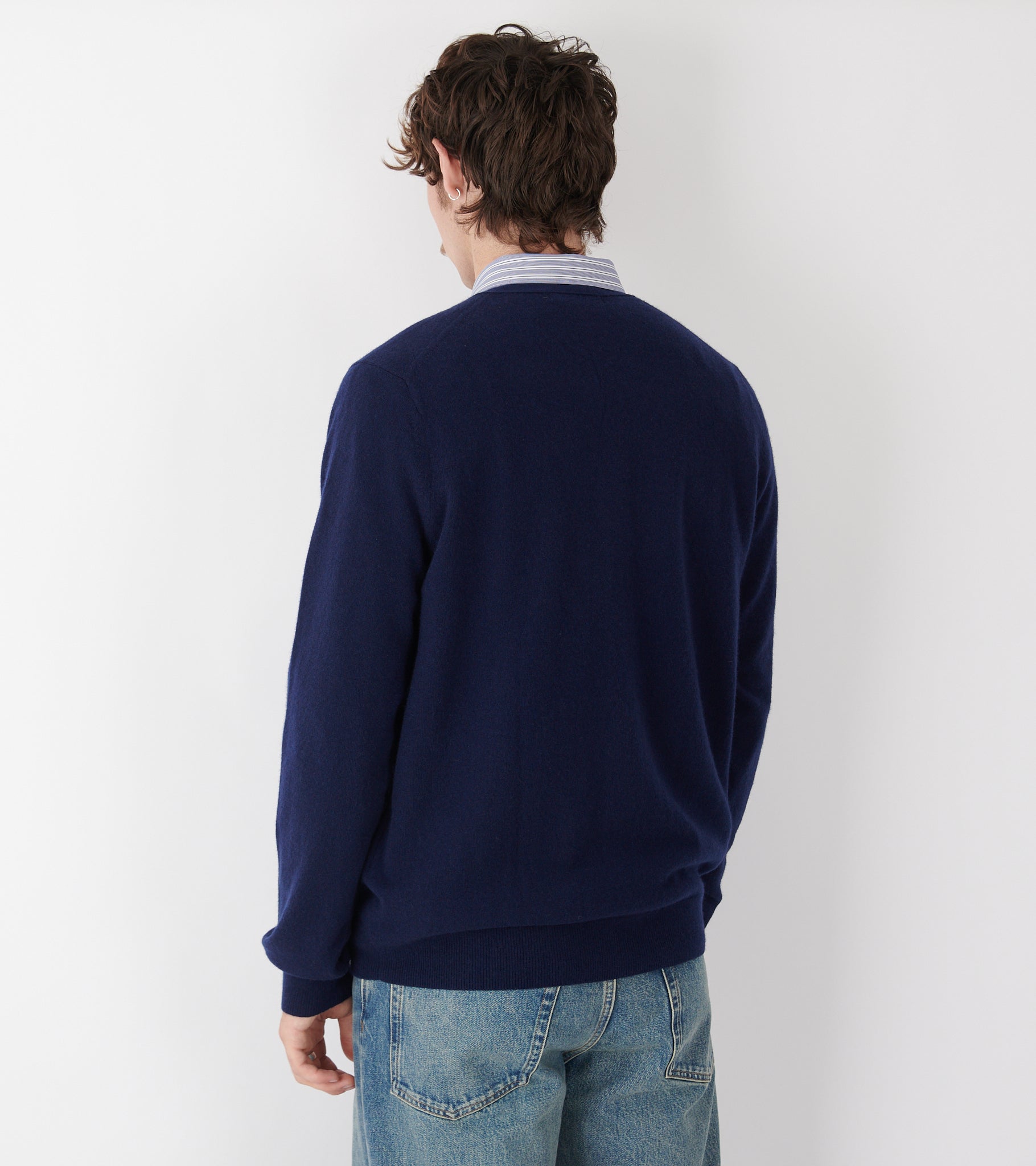 V-neck Lambswool Cardigan Navy