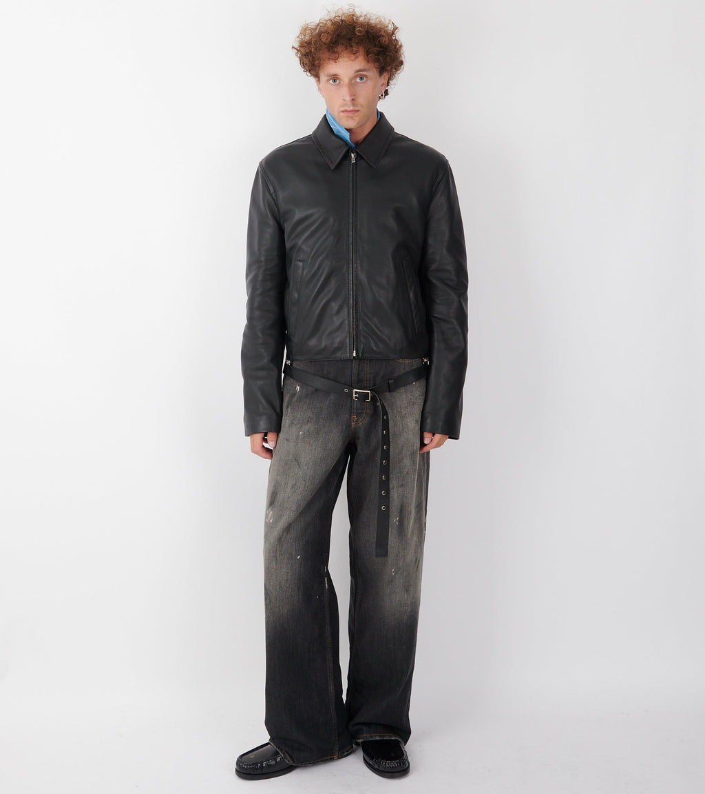 Belted Leather Jacket Black