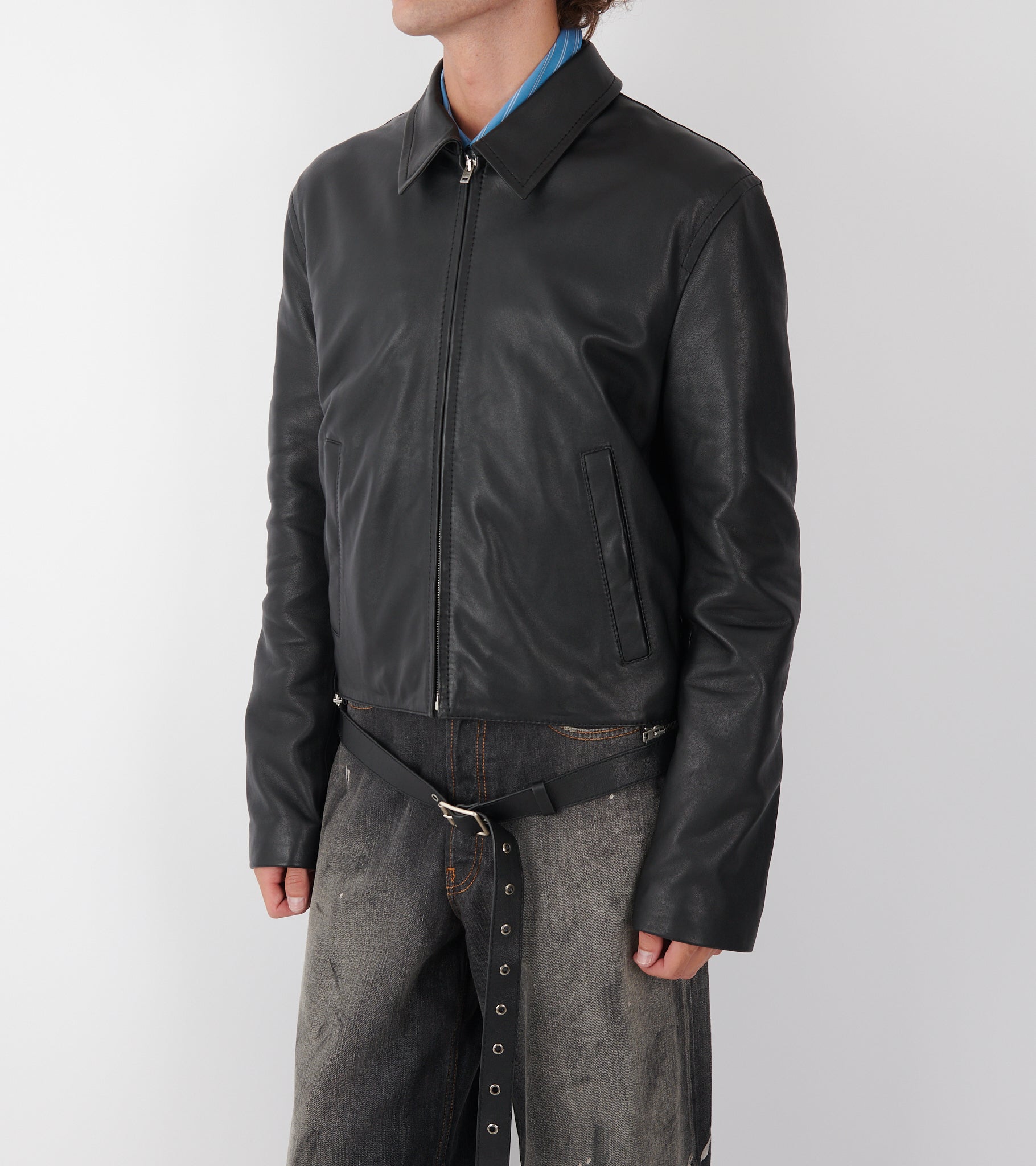 Belted Leather Jacket Black