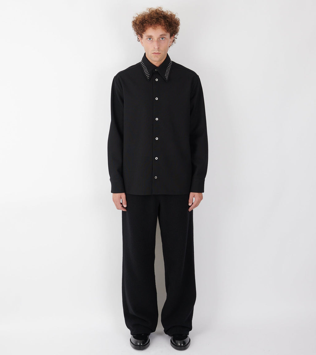Wool Poplin Stud Shirt Black