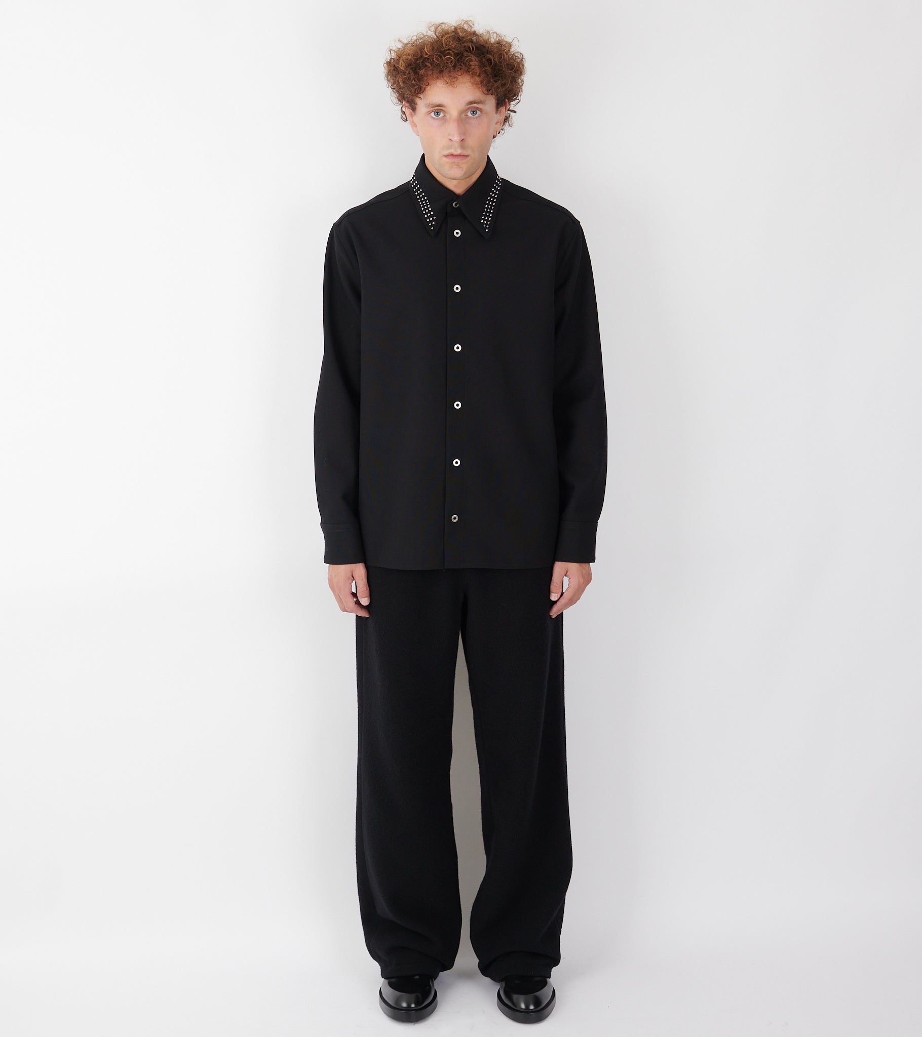 Wool Poplin Stud Shirt Black
