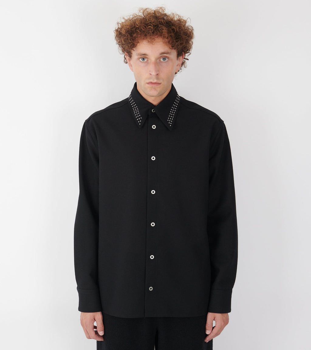 Wool Poplin Stud Shirt Black