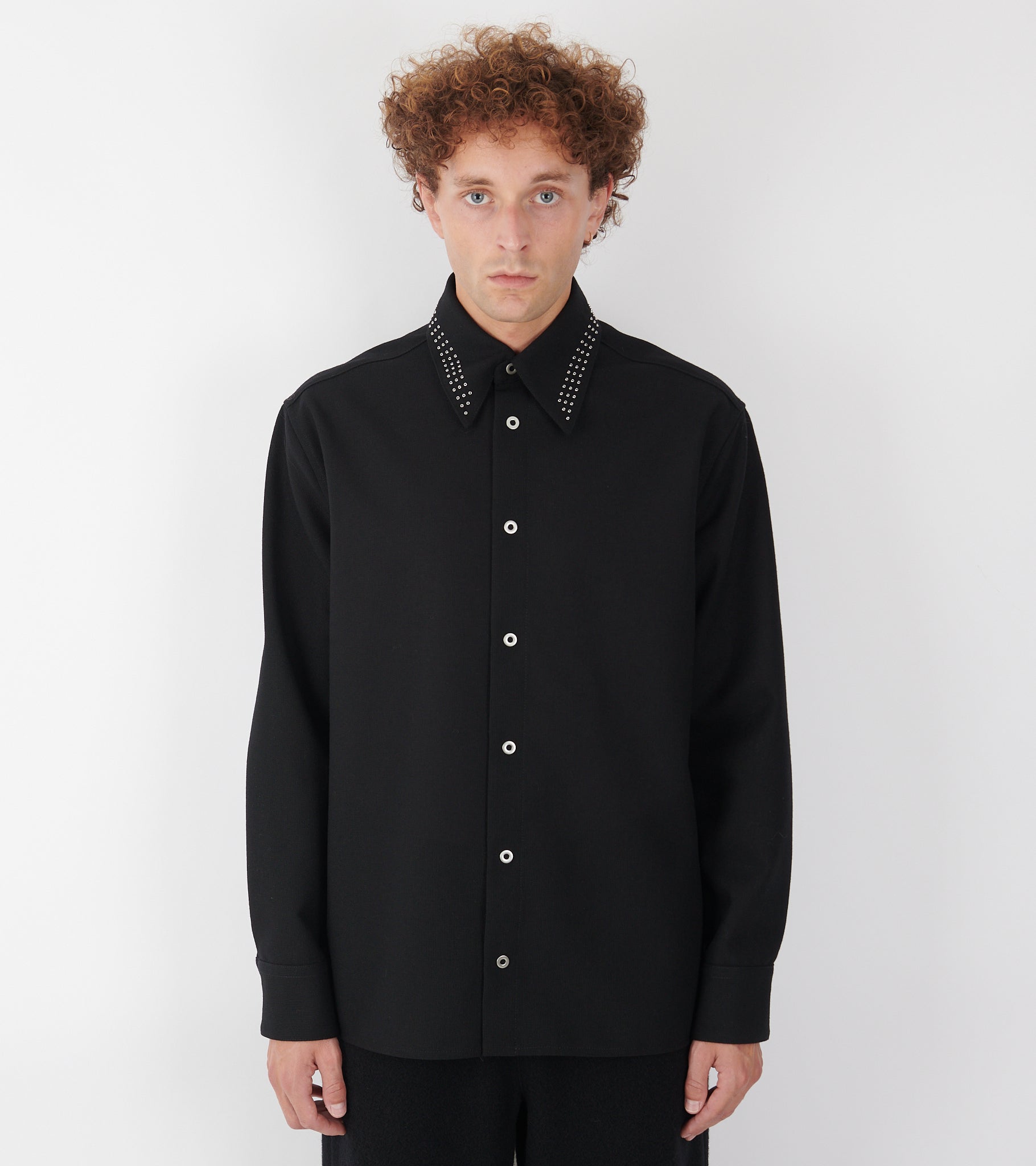 Wool Poplin Stud Shirt Black