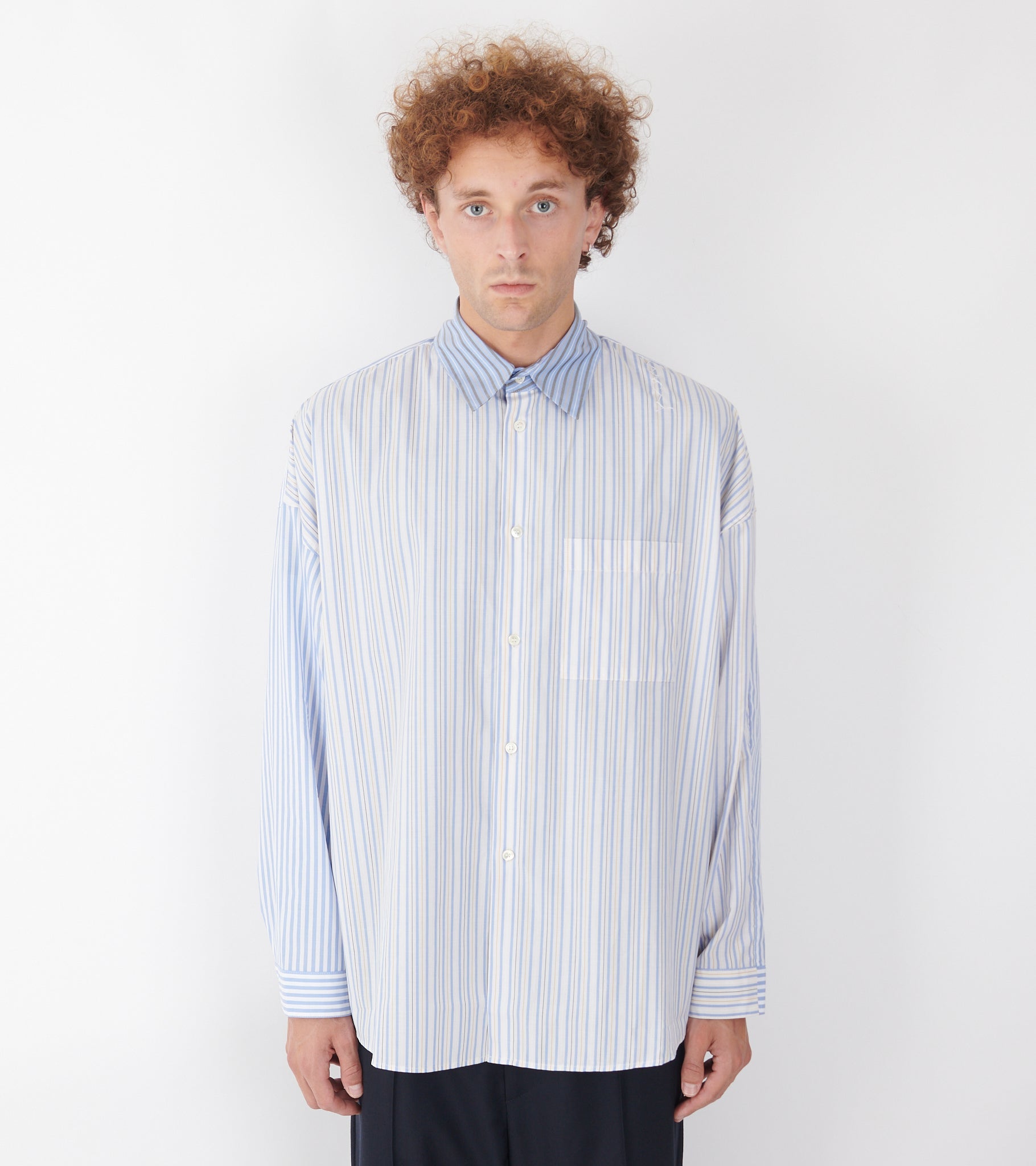 Mixed Stripes Poplin Shirt Light Blue