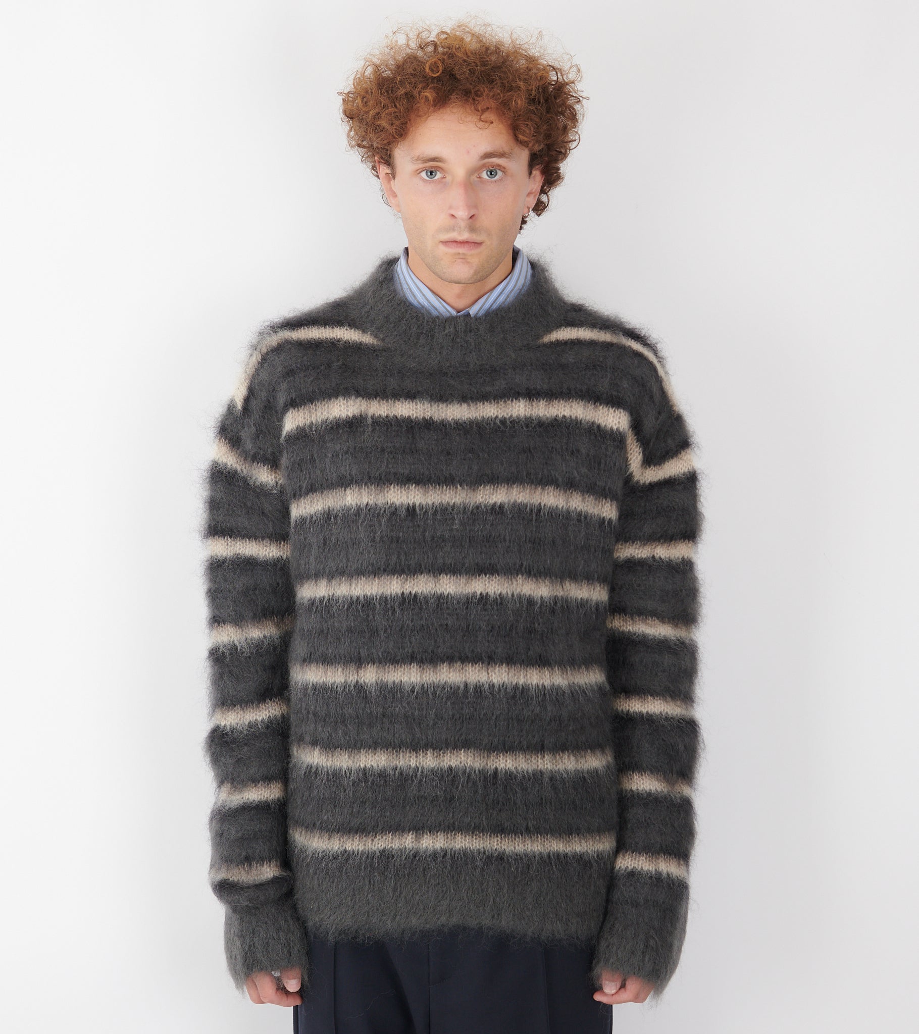 Striped Mohair Jumper Dark Grey