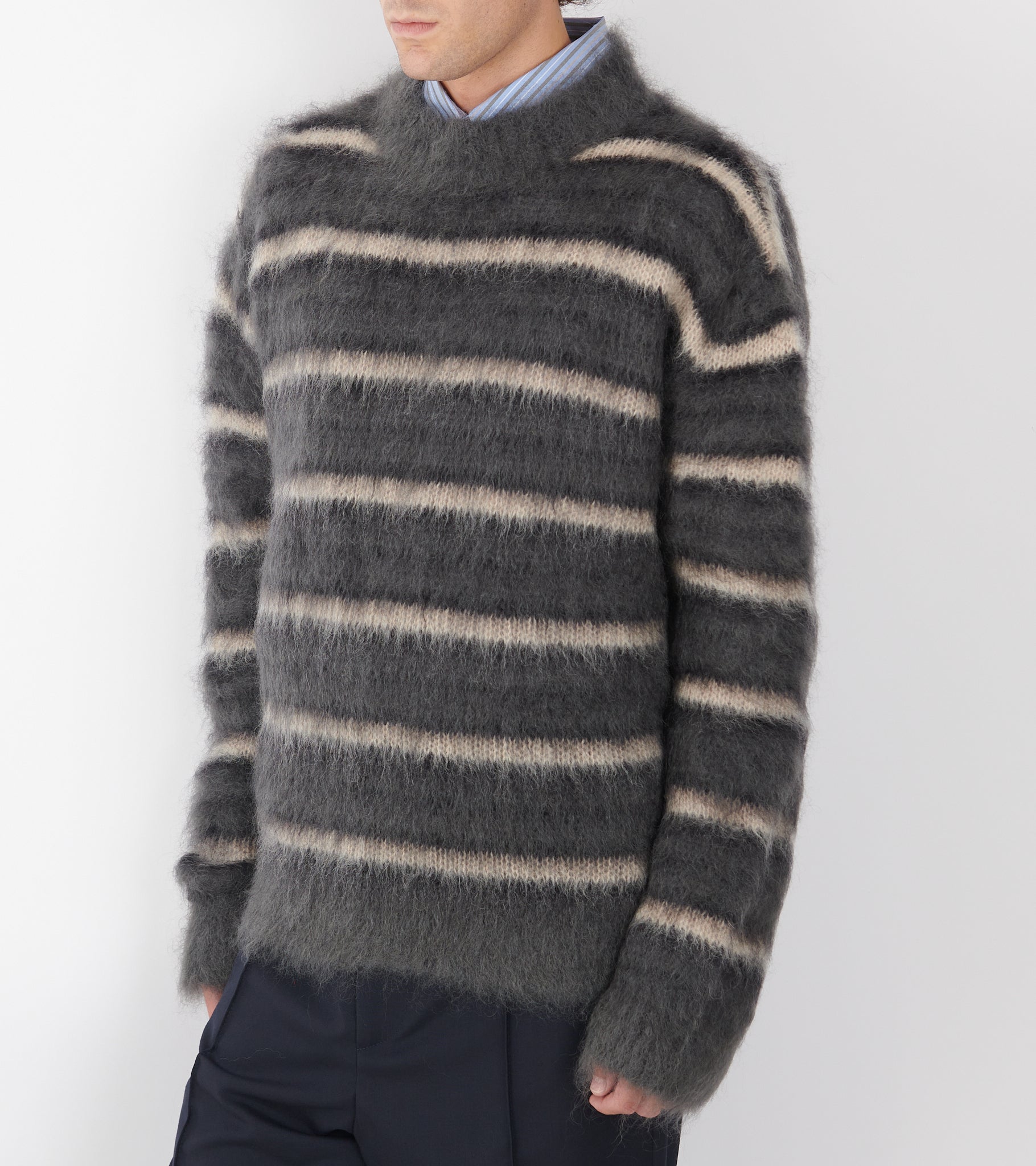 Striped Mohair Jumper Dark Grey
