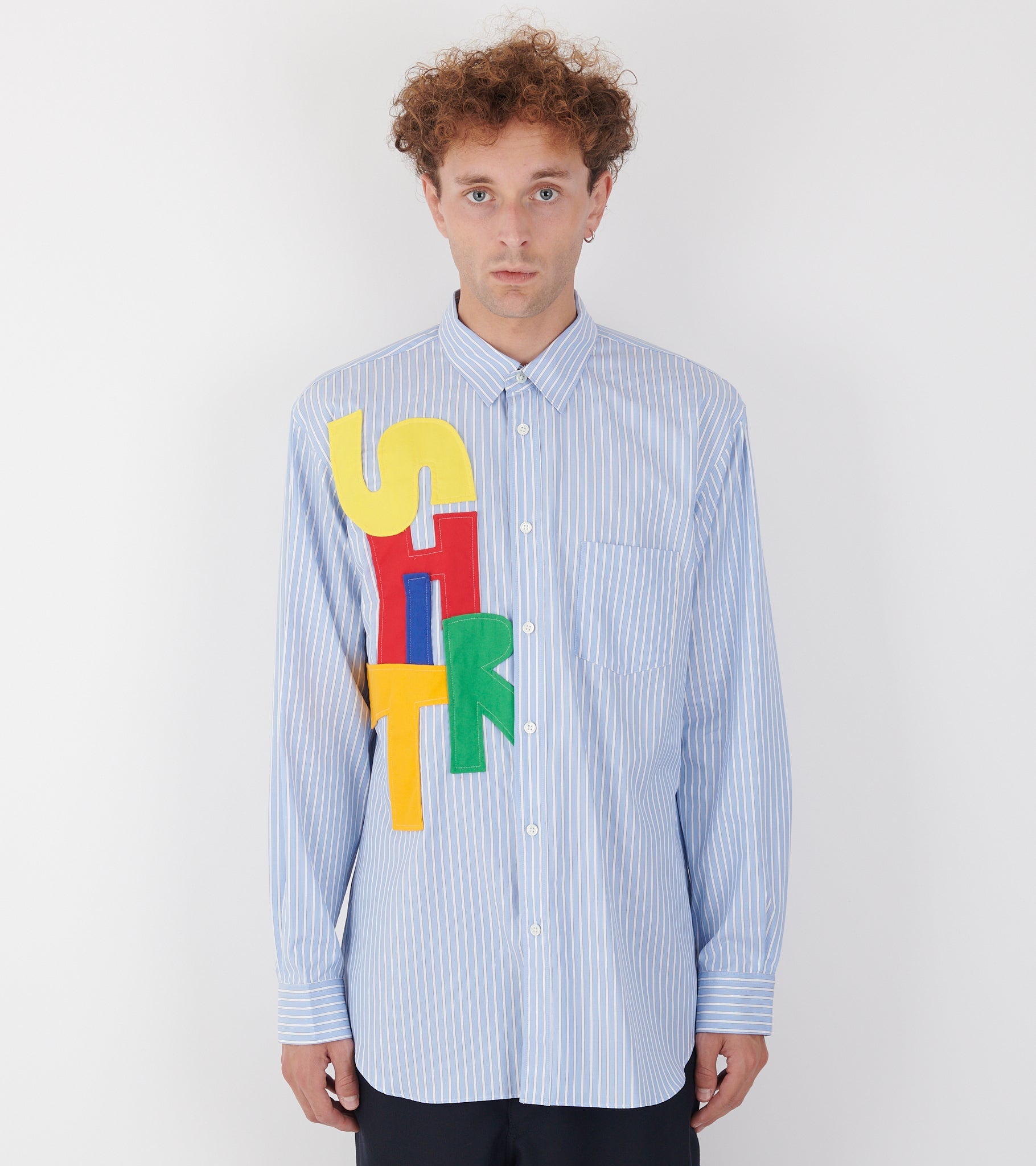 Striped Multicolor Patchwork Logo Shirt Light Blue/White
