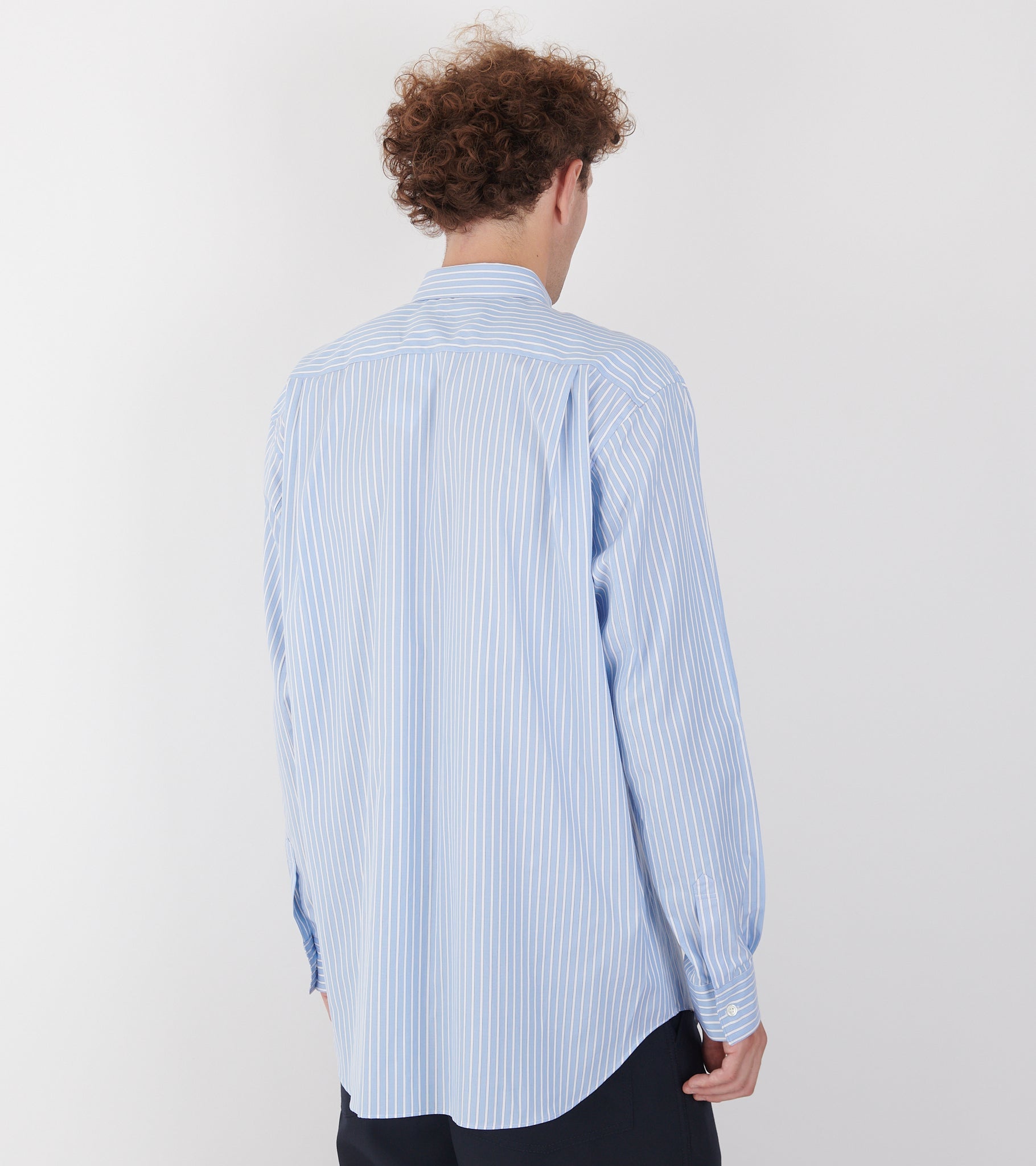 Striped Multicolor Patchwork Logo Shirt Light Blue/White