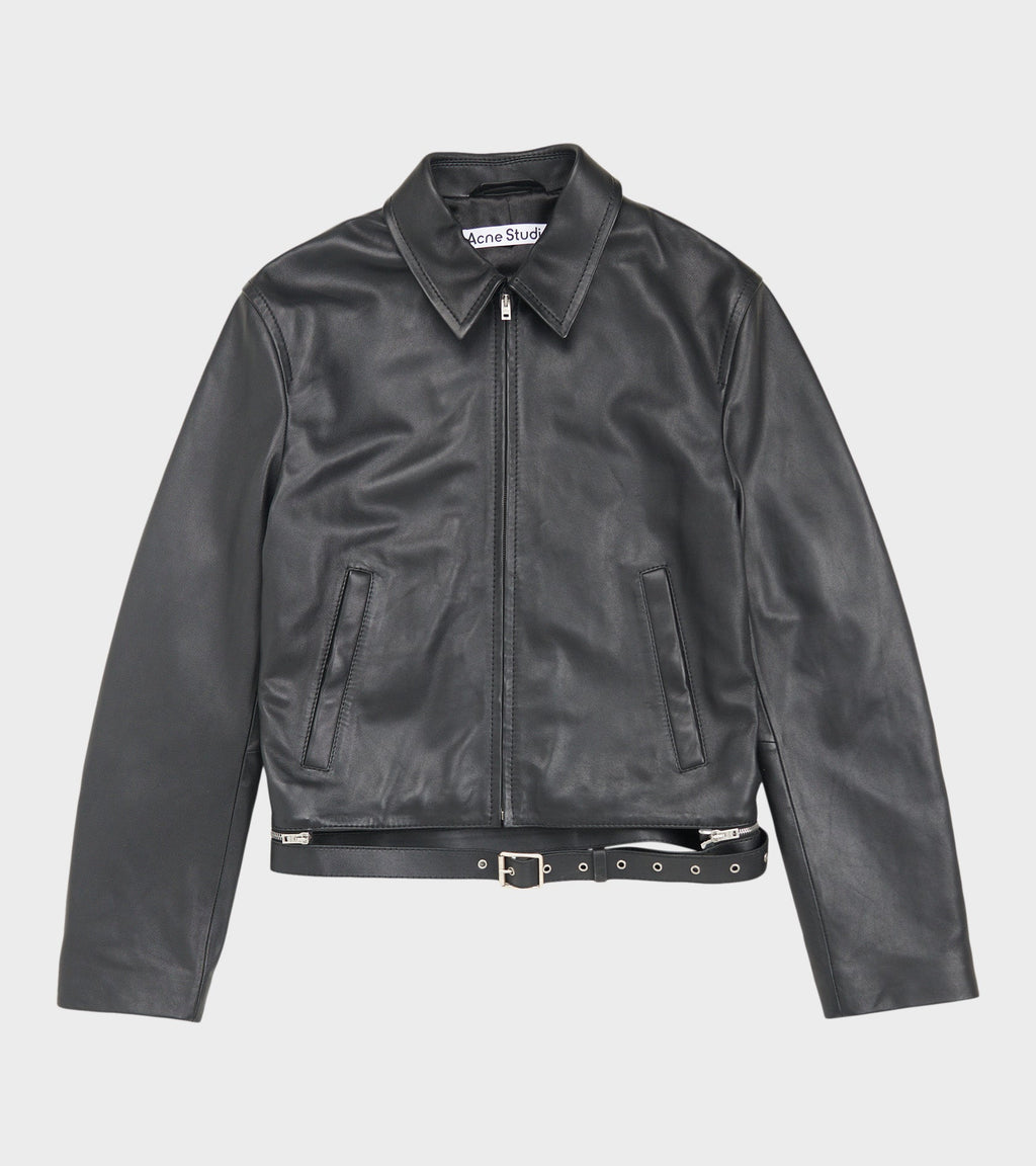 Belted Leather Jacket Black