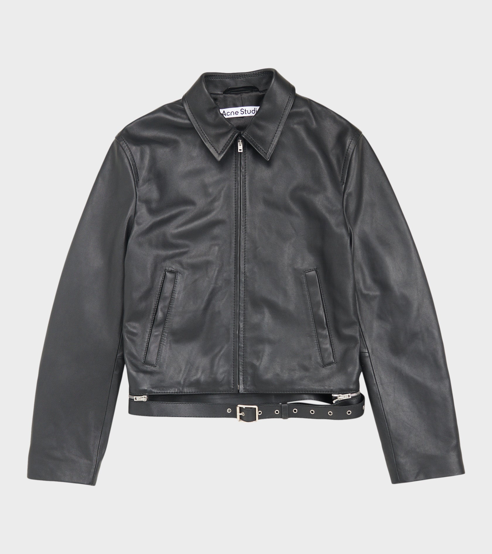 Belted Leather Jacket Black
