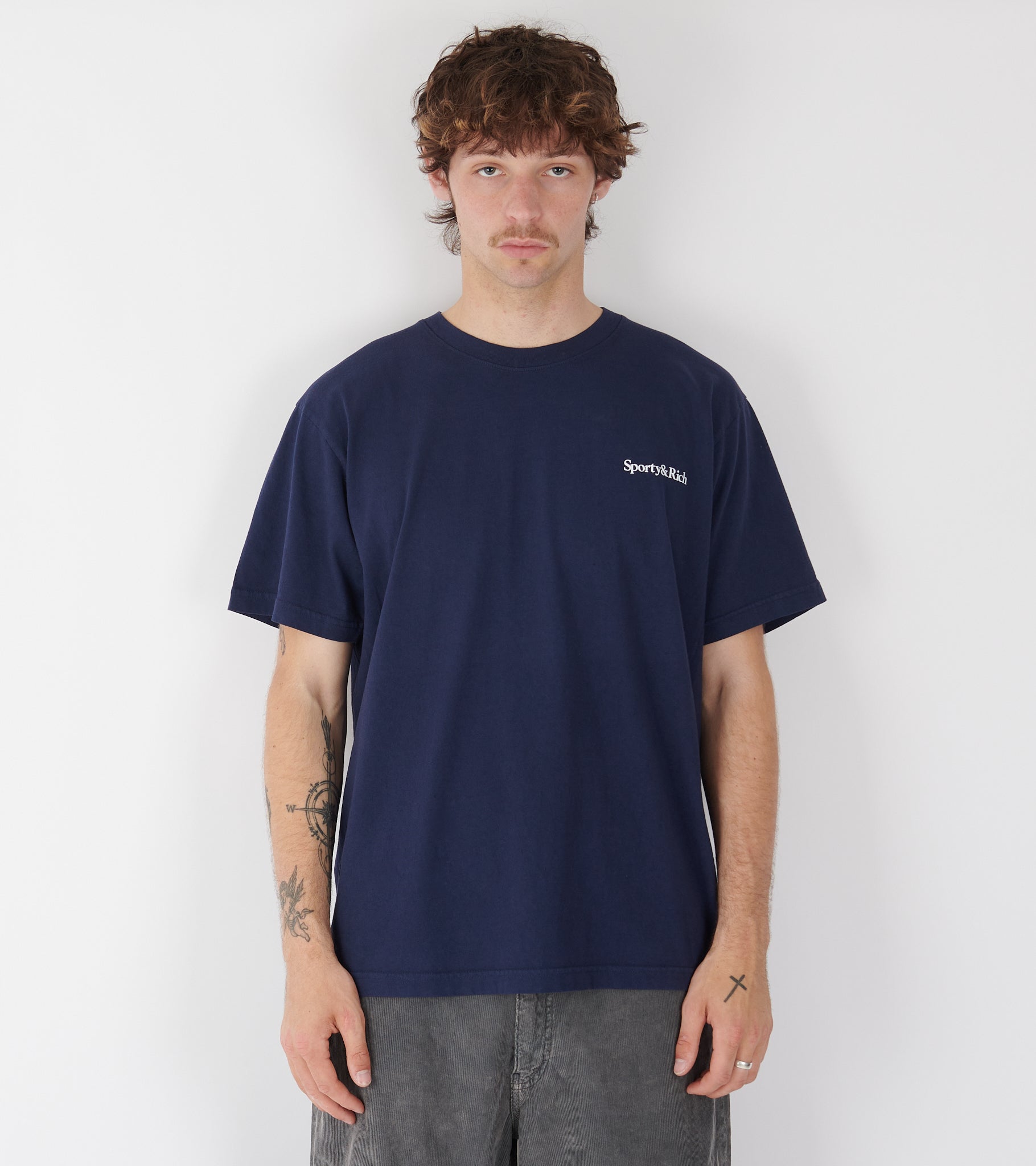 Health Is Wealth T-shirt Navy/White/Fire Red