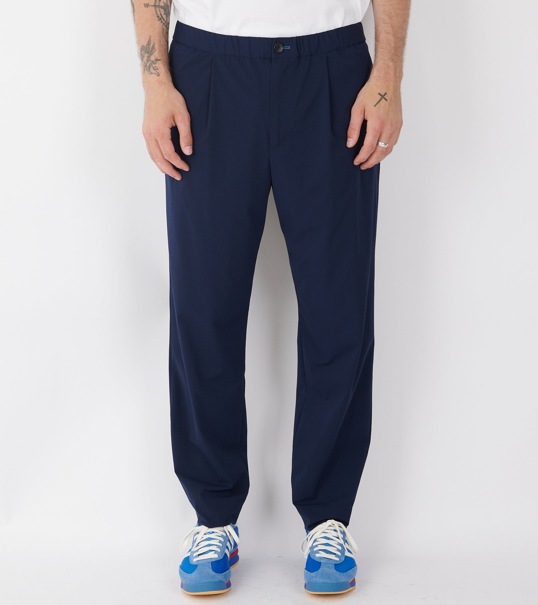 Pleated Nylon Trousers Dark Blue