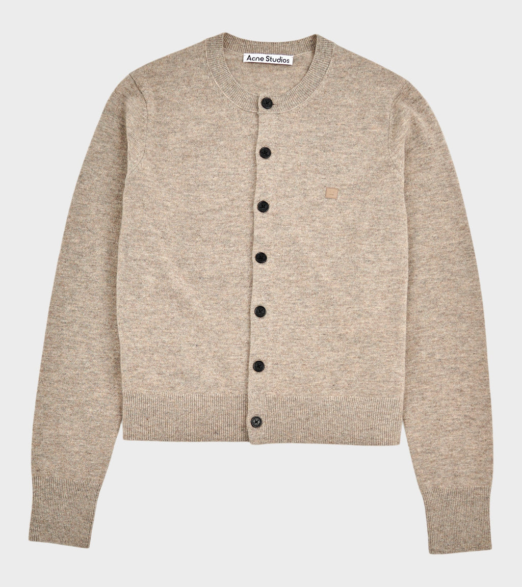 Face Logo Wool Cardigan Greige Melange