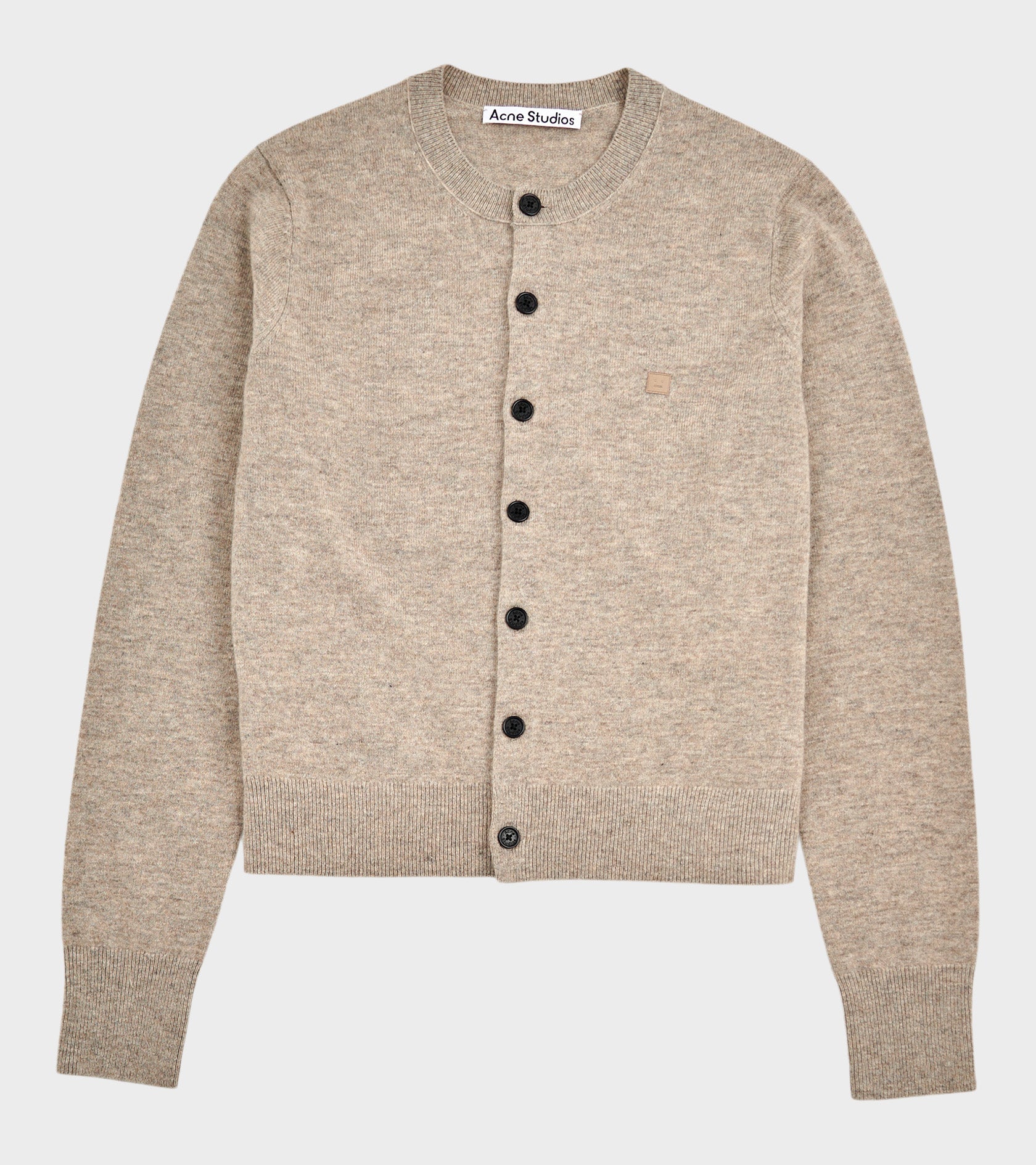 Face Logo Wool Cardigan Greige Melange