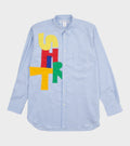 Striped Multicolor Patchwork Logo Shirt Light Blue/White