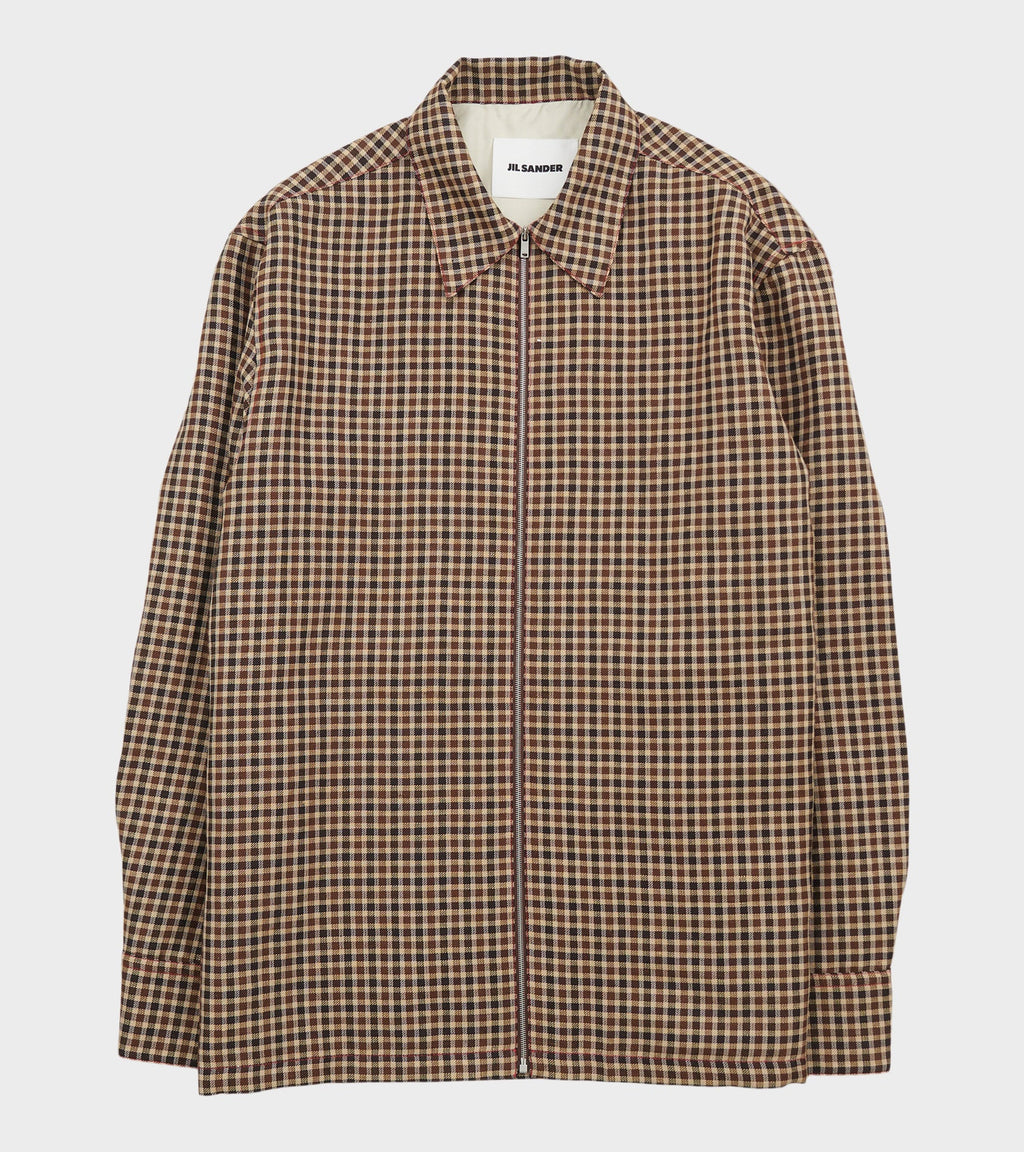 Light Wool Linen Micro Check Shirt Hazelnut Mouline