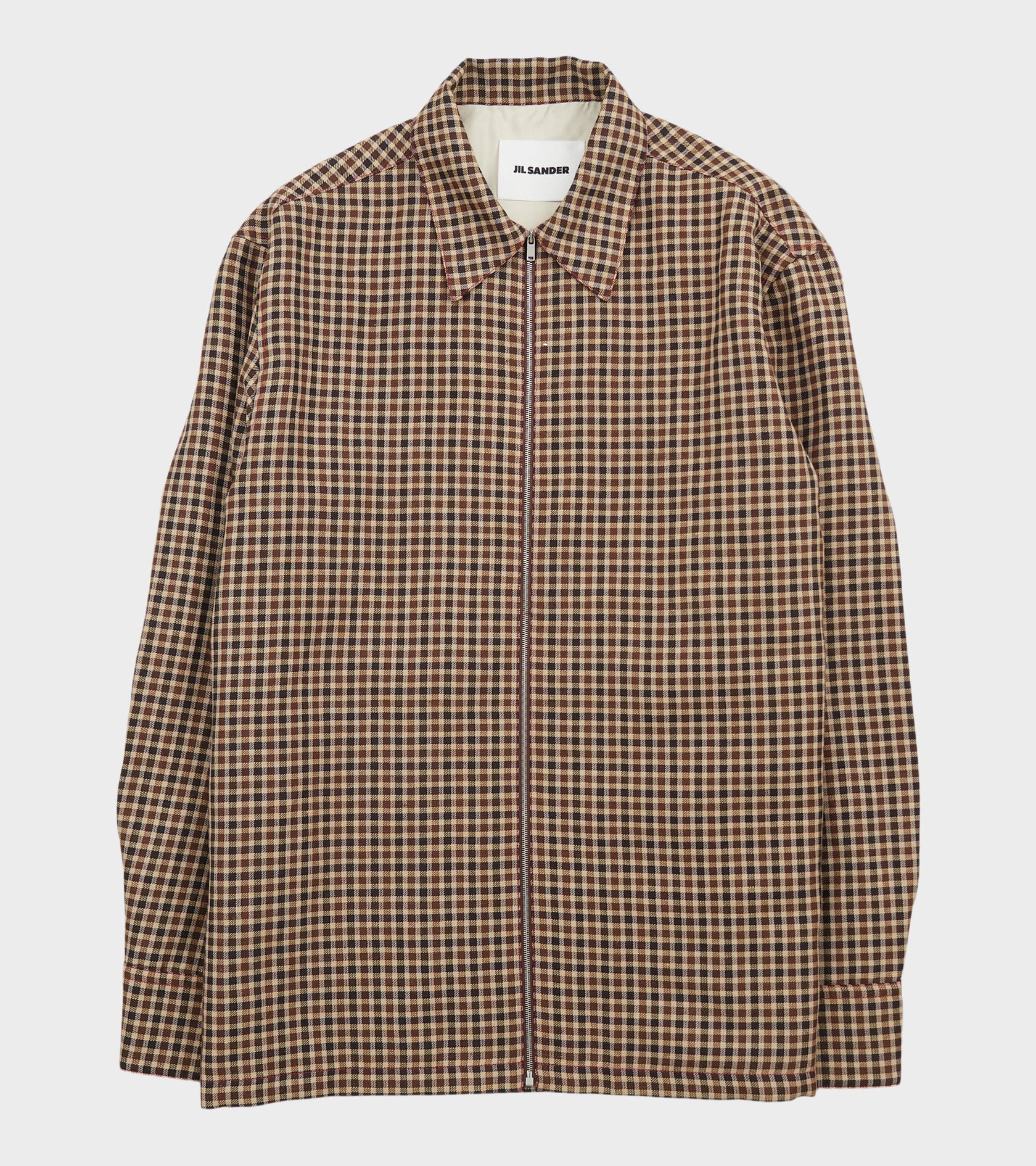 Light Wool Linen Micro Check Shirt Hazelnut Mouline