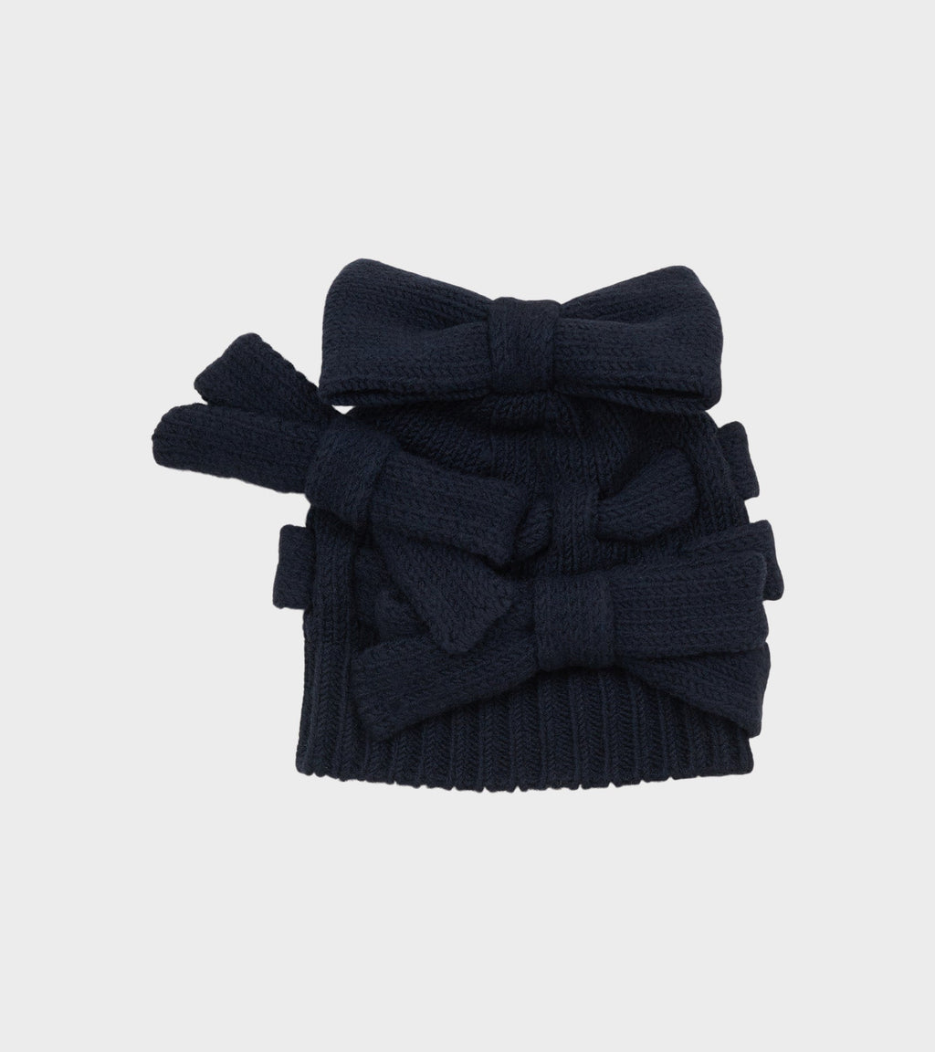 Knit Hat With Bows Navy
