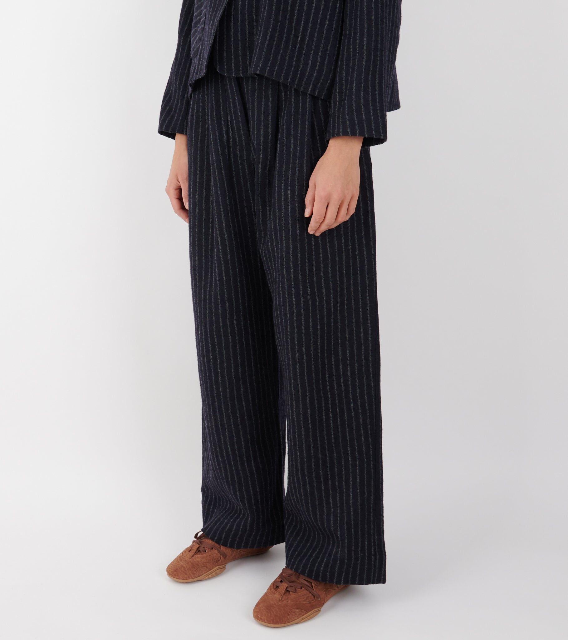 Japanese Striped Boucle Mara Trouser Navy/Grey