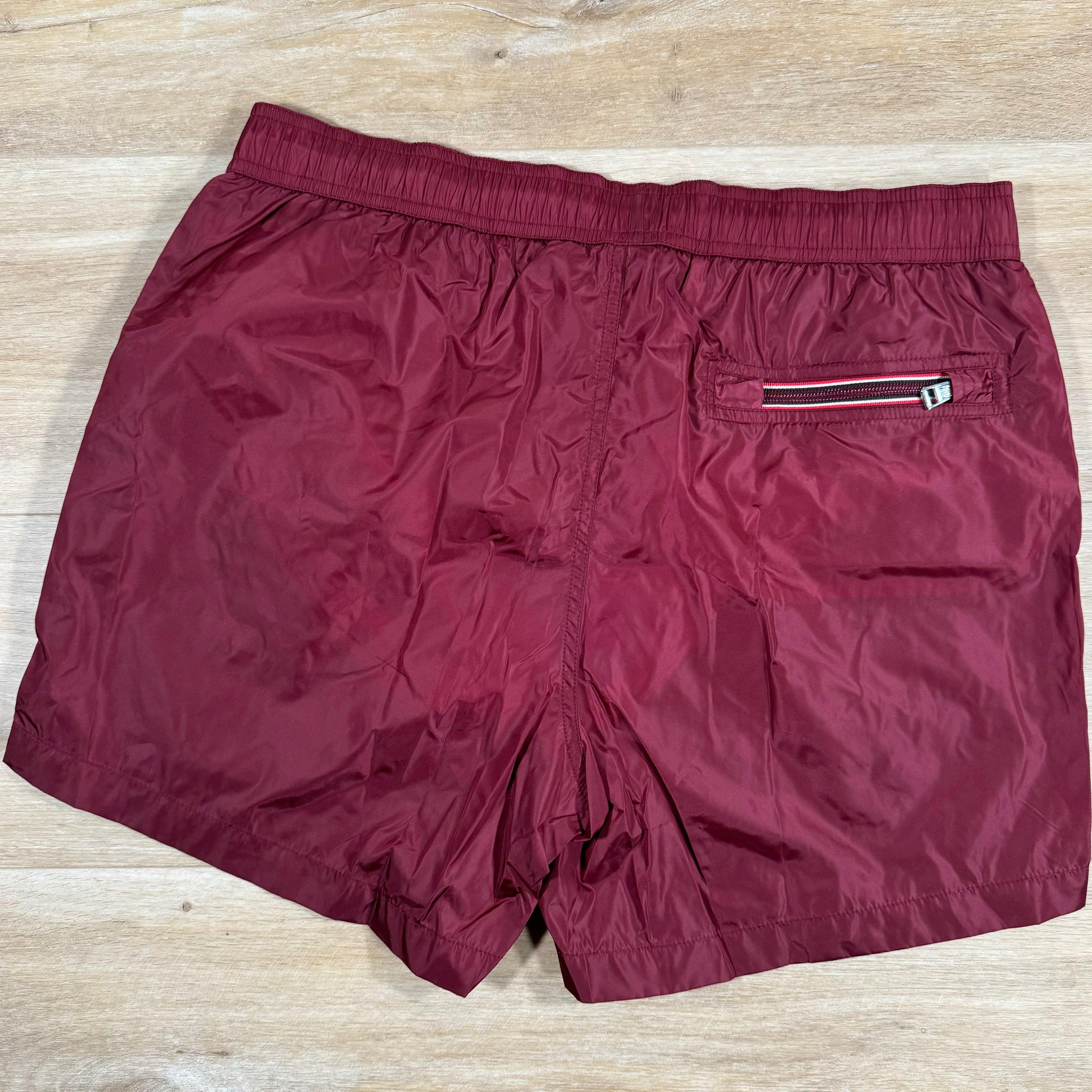 Moncler Logo Patch Swim Shorts in Burgundy
