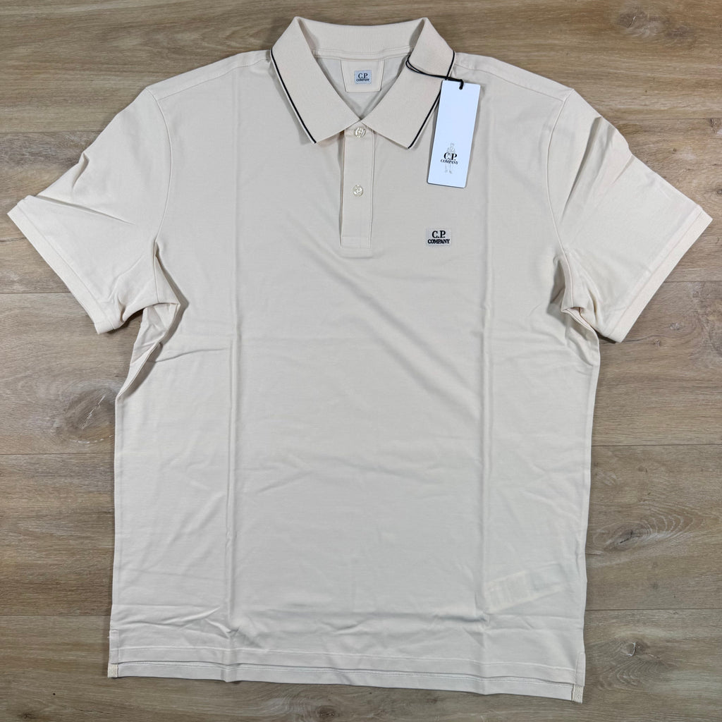 C.P. Company Stretch Piquet Striped Collar Polo Shirt in Pistachio Shell