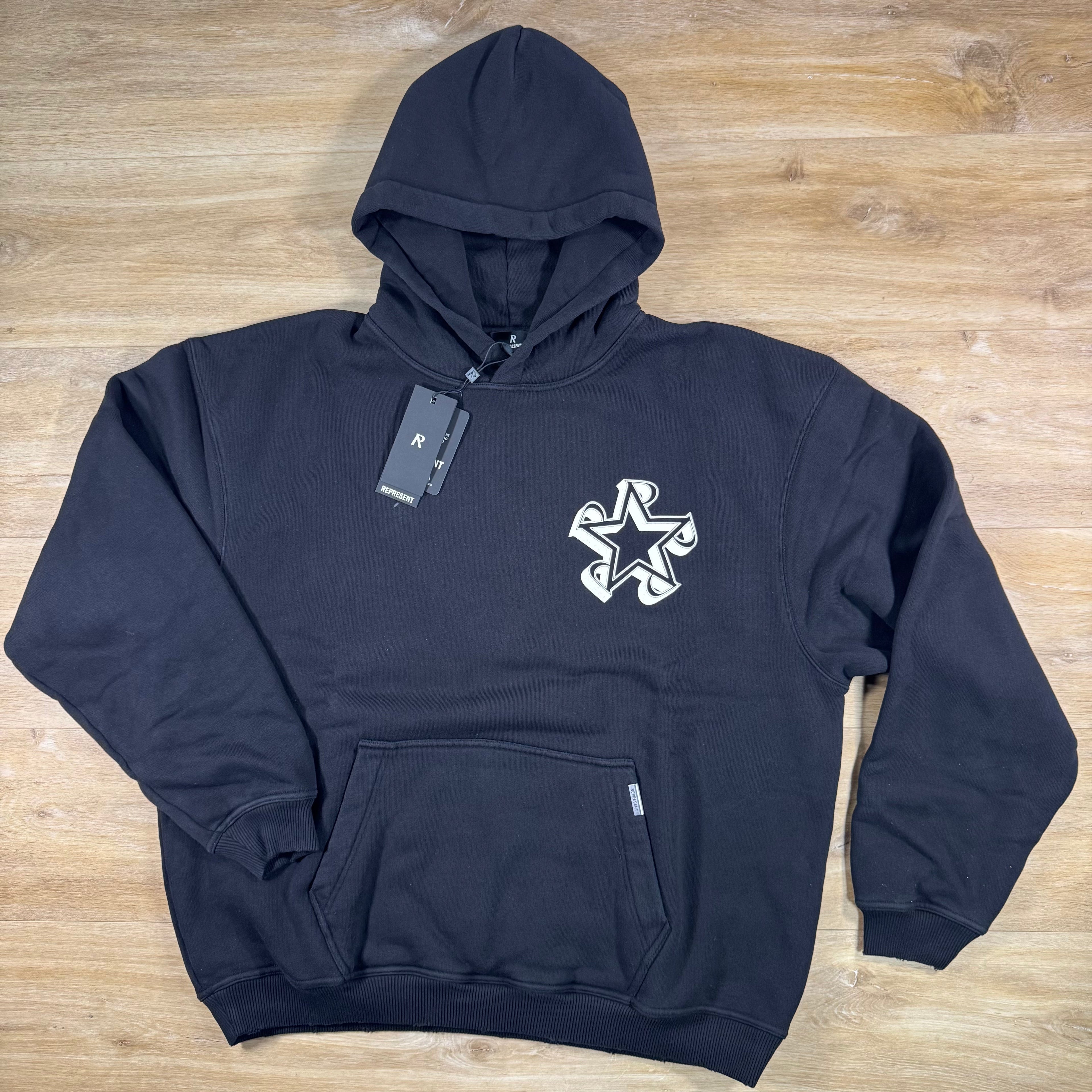 Represent Initial Star Hoodie in Jet Black