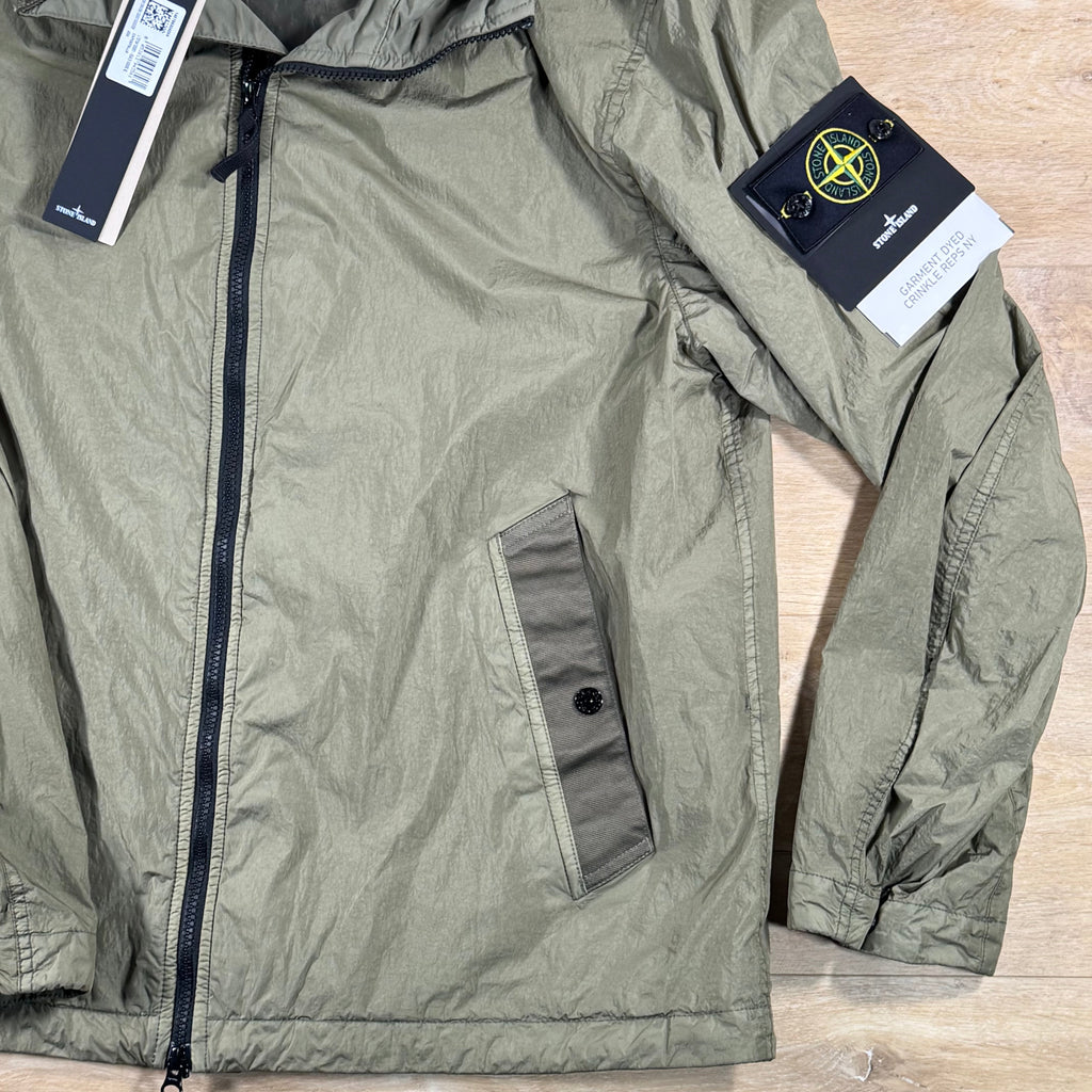 Stone Island Crinkle Reps NY Hooded Jacket in Military Green