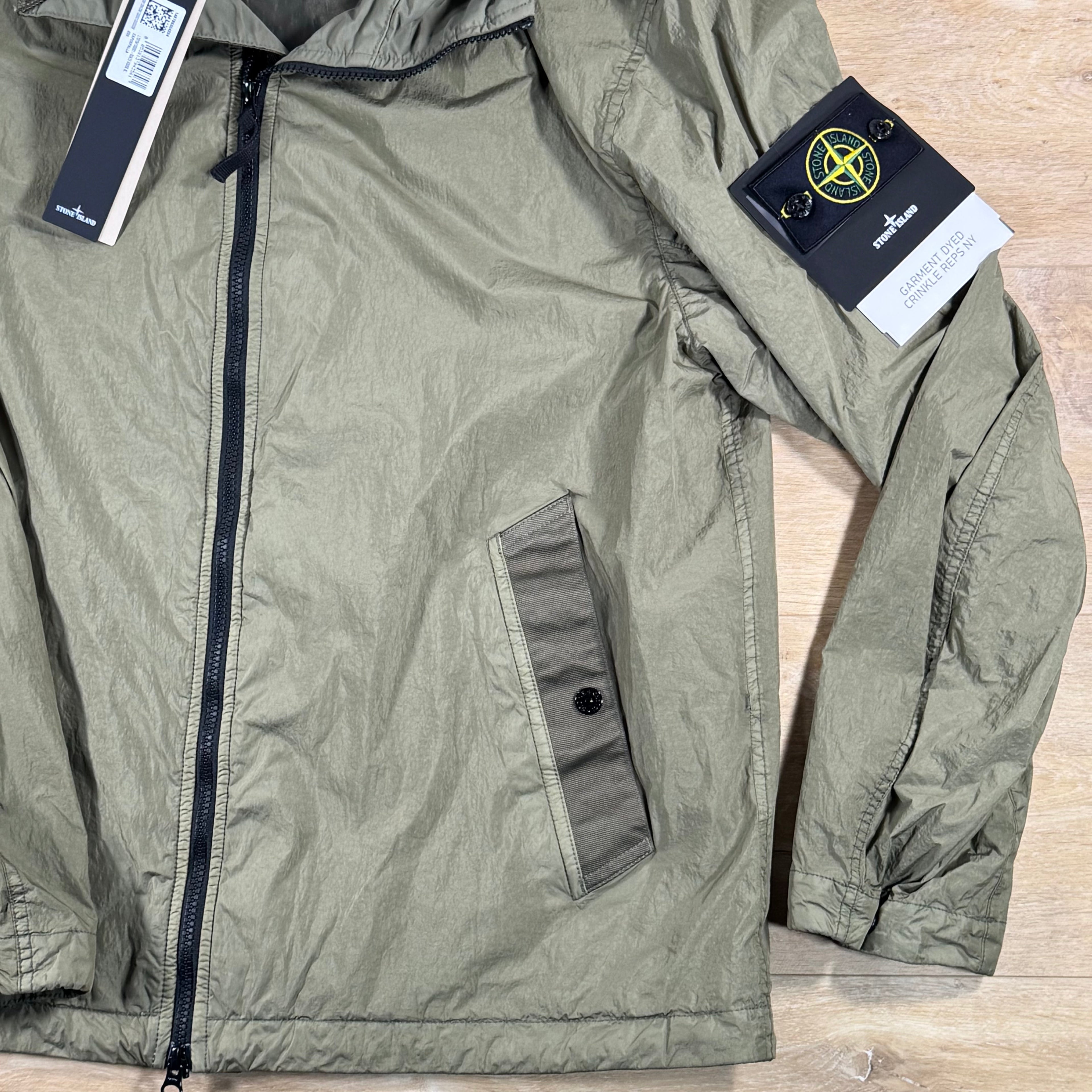 Stone Island Crinkle Reps NY Hooded Jacket in Military Green