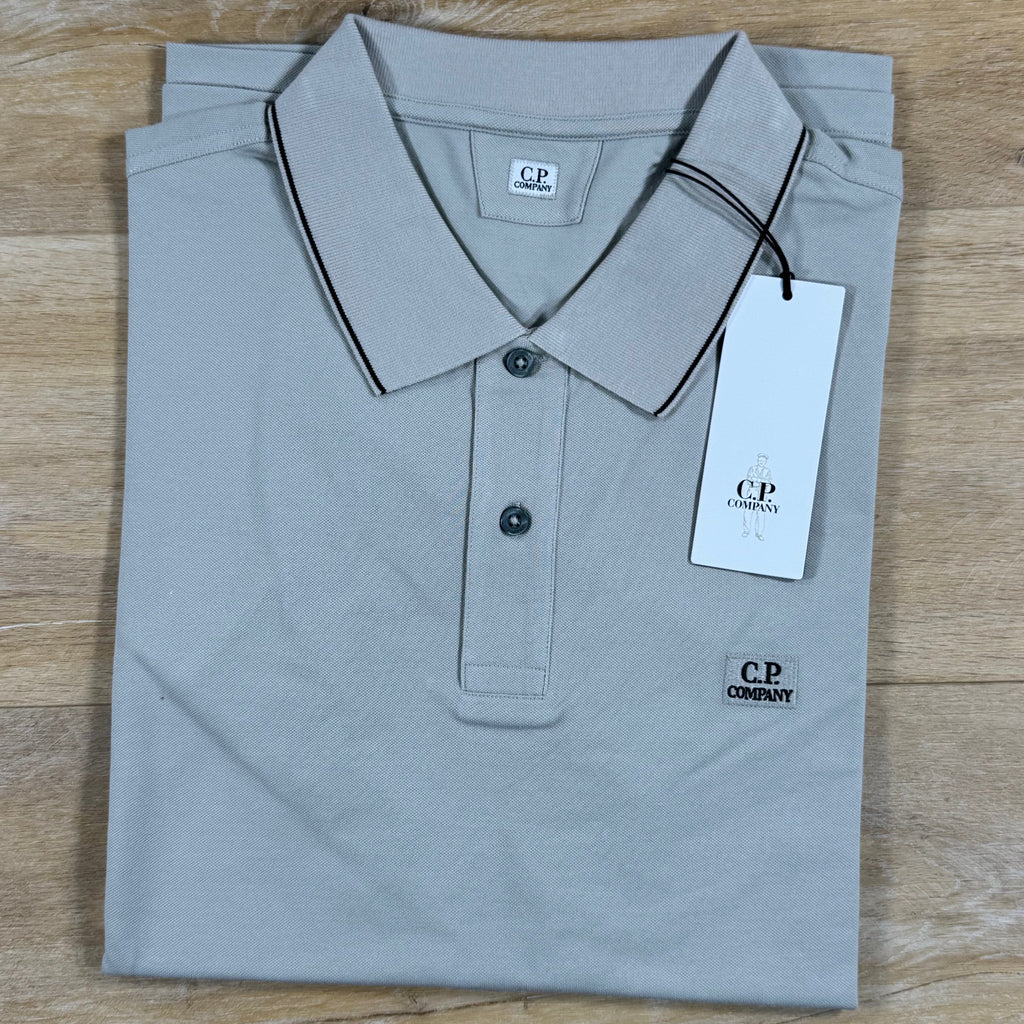 C.P. Company Stretch Piquet Striped Collar Polo Shirt in Dove