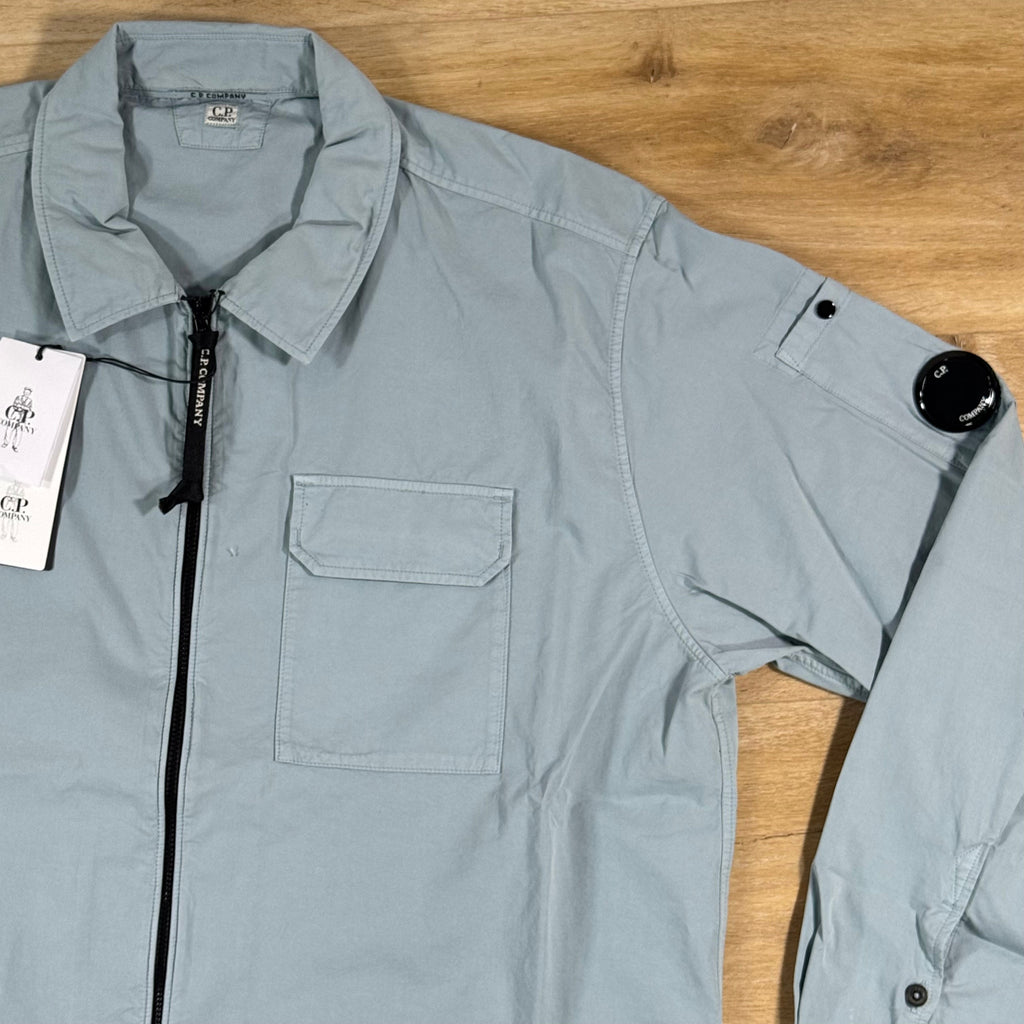 C.P. Company Organic Gabardine Lens Overshirt in Silver Blue