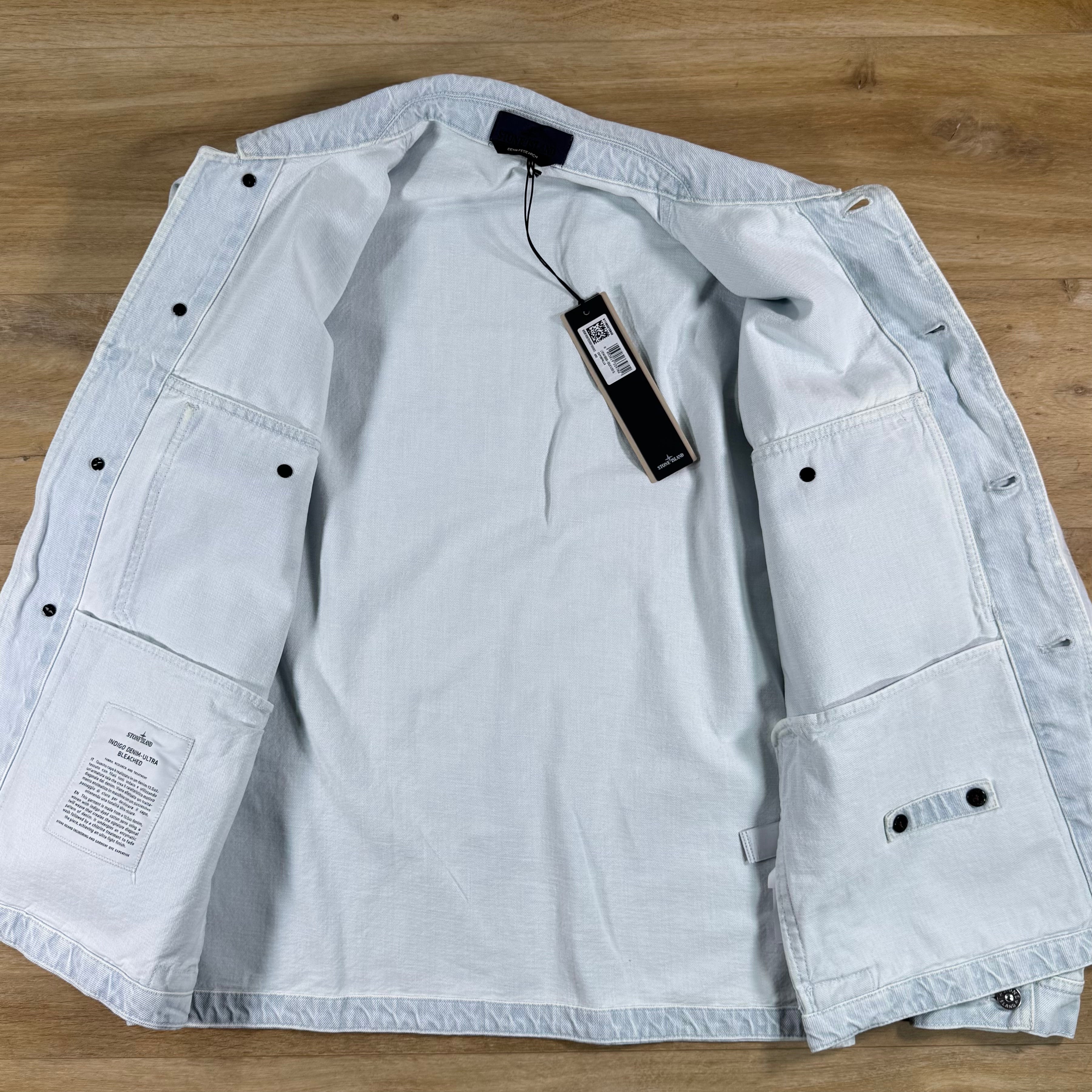 Stone Island Indigo Denim-Ultra Bleached Overshirt in Blue Extra Bleach