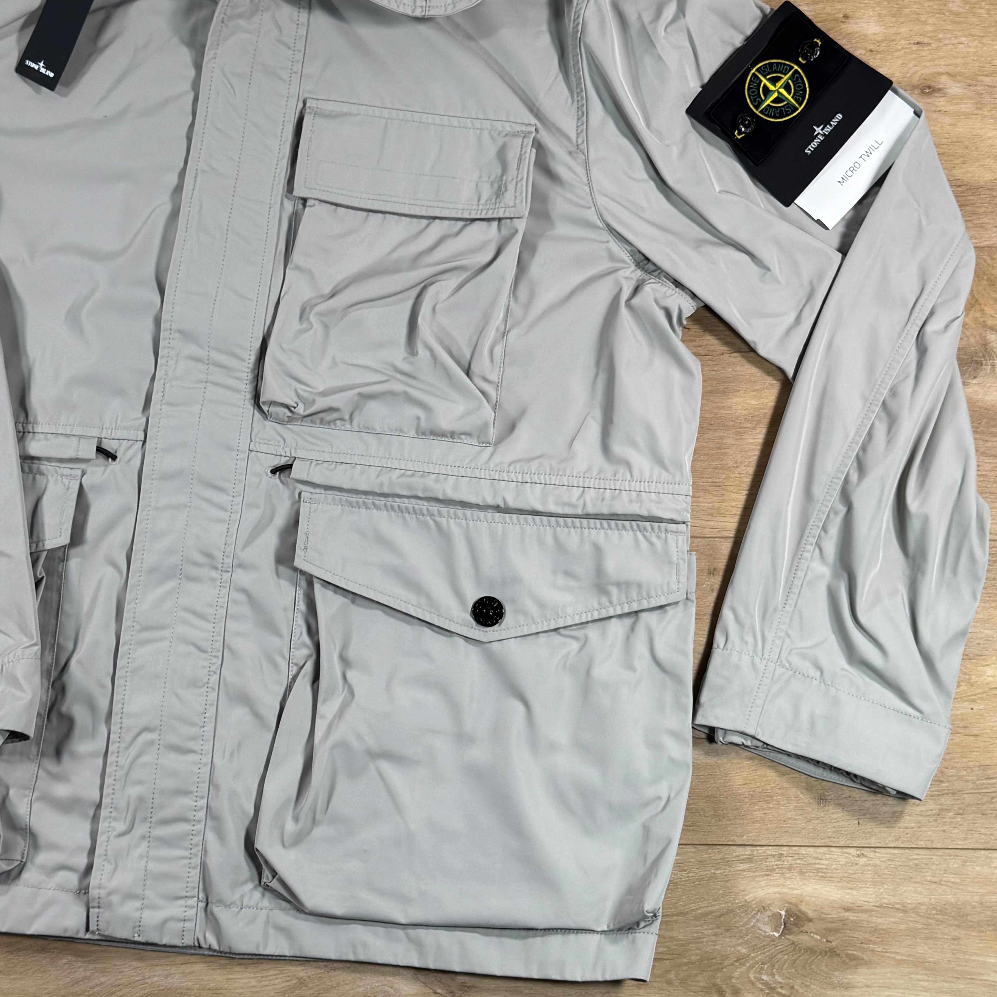 Stone Island Micro Twill Short Hooded Parka in Pearl Grey