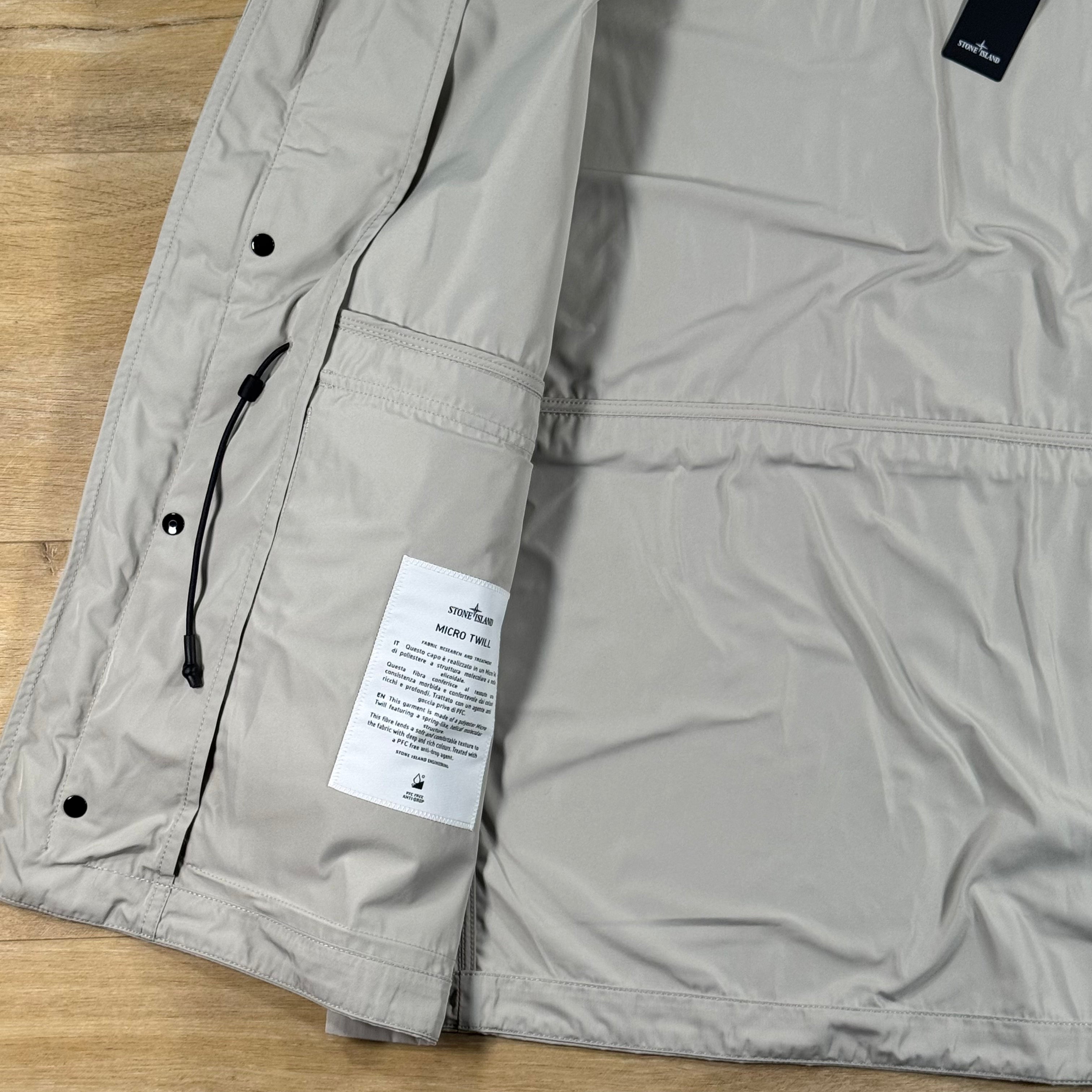 Stone Island Micro Twill Short Hooded Parka in Pearl Grey