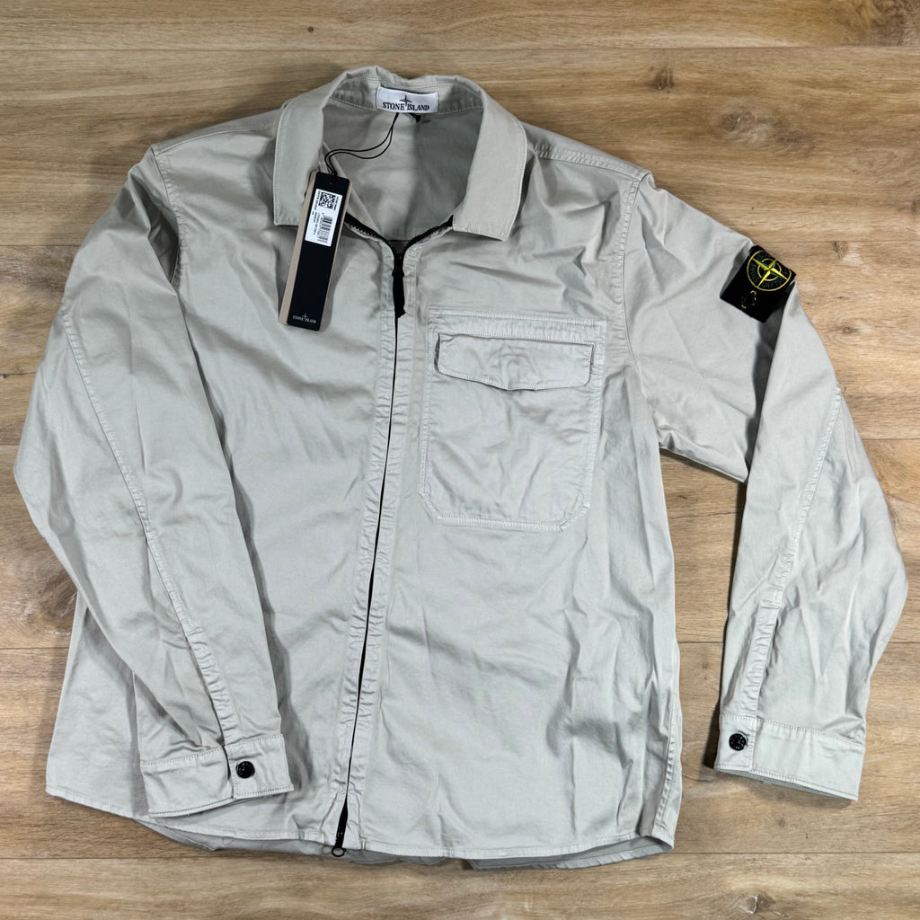 Stone Island Stretch Satin Overshirt in Pearl Grey