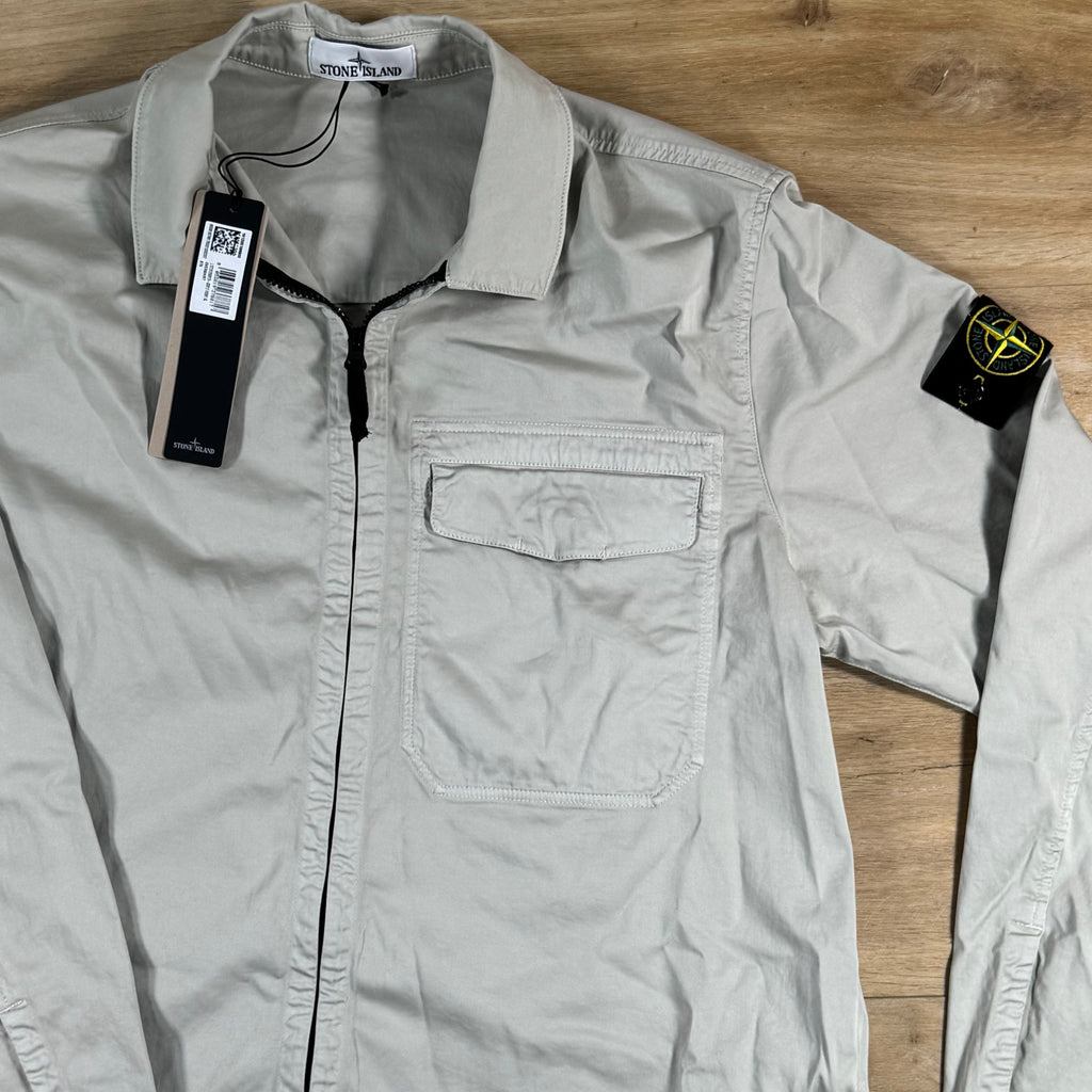 Stone Island Stretch Satin Overshirt in Pearl Grey