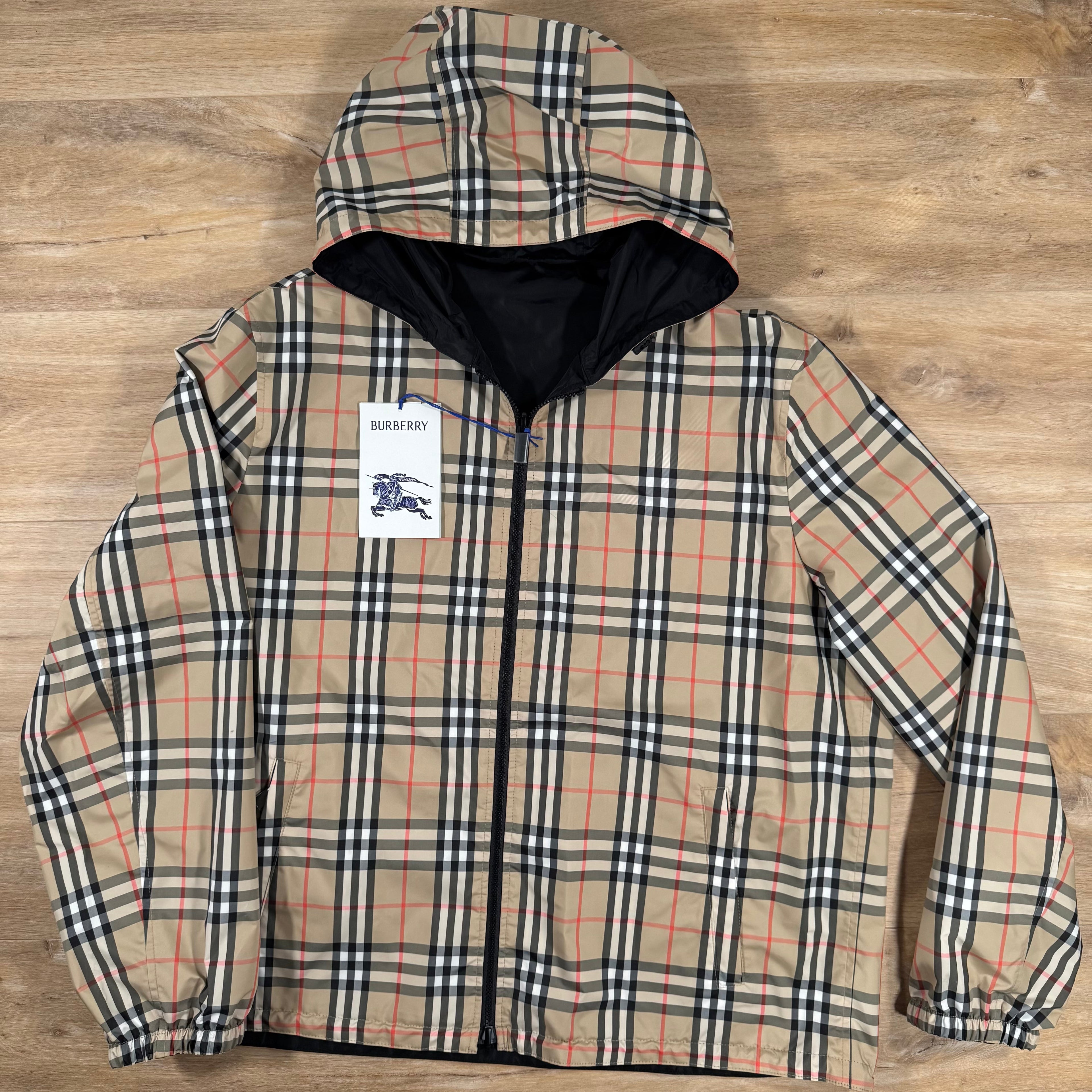 Burberry Reversible Check Hooded Jacket in Sand