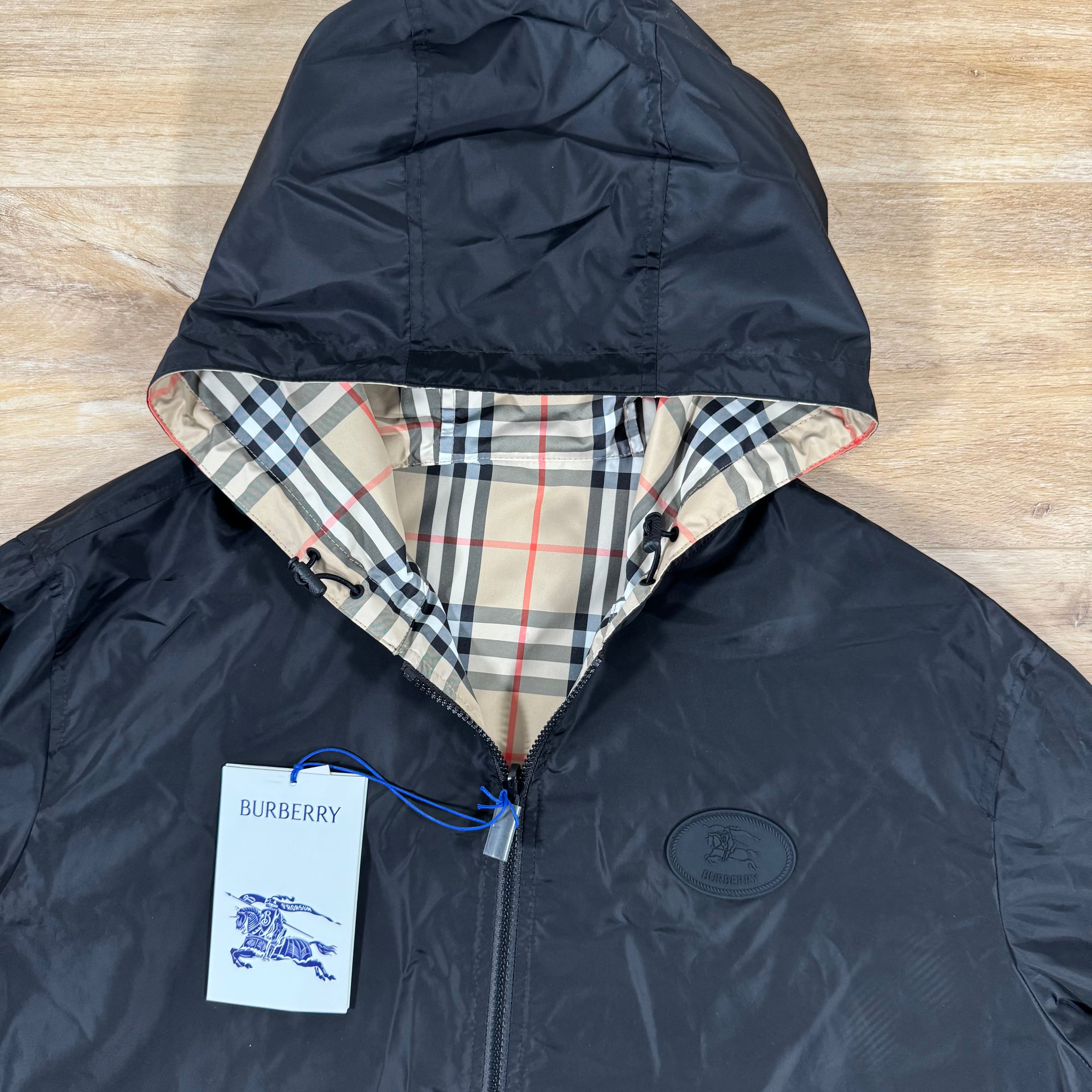 Burberry Reversible Check Hooded Jacket in Sand